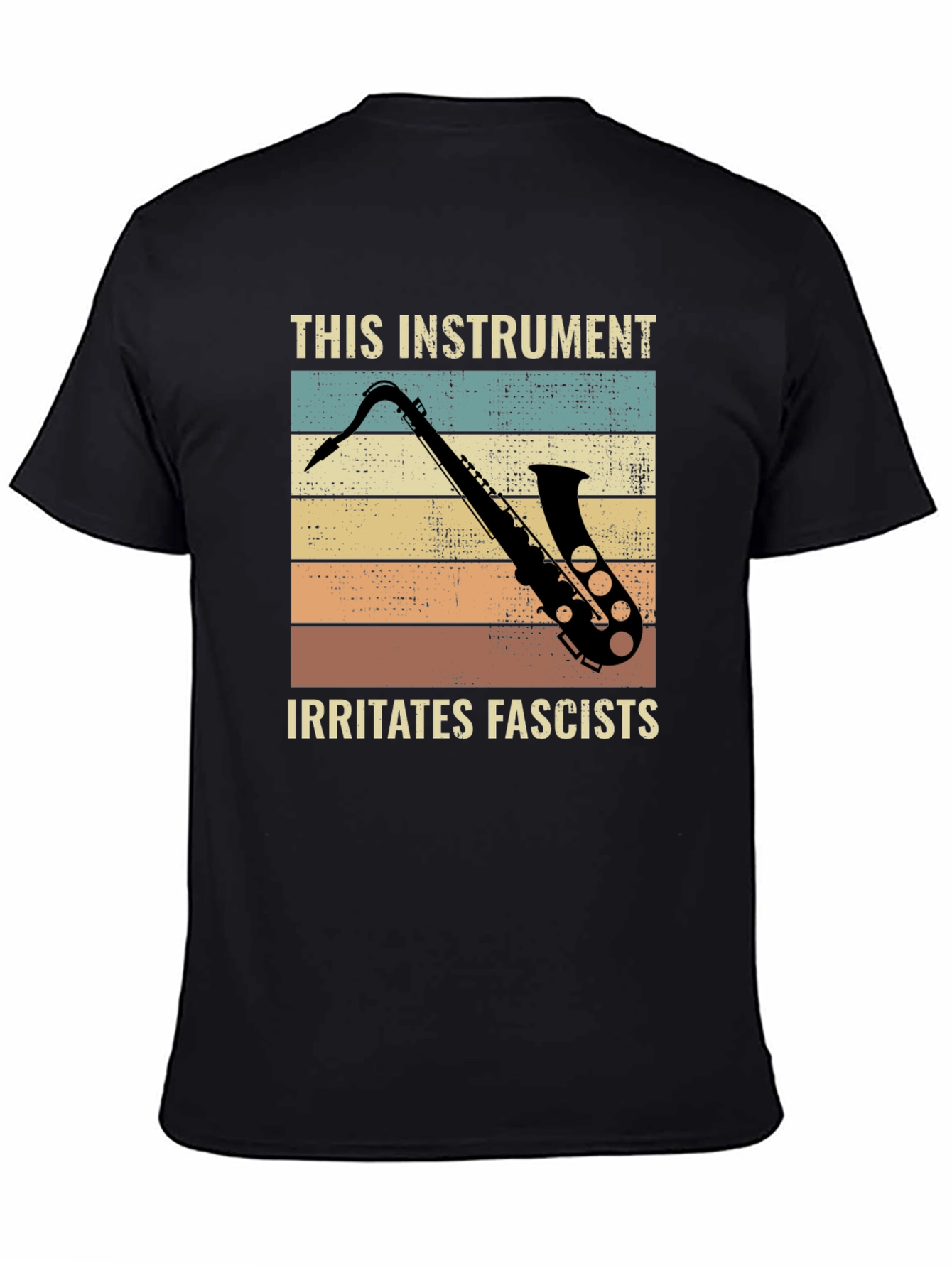 Black Saxophone Irritates Fascists Graphic Tee view 4