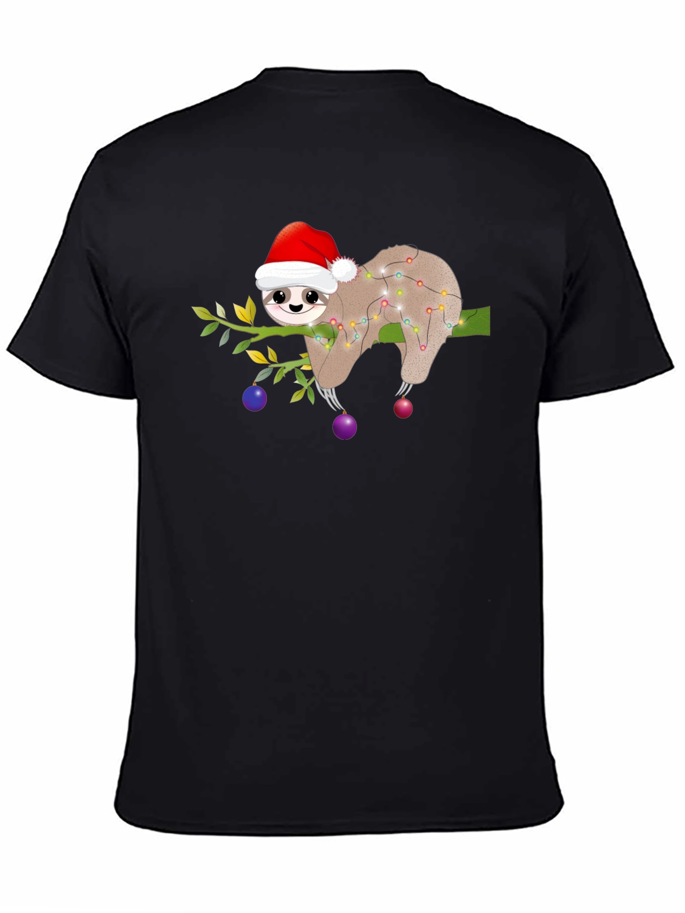 Black Christmas Sloth T-Shirt - Holiday Party Ready view 4