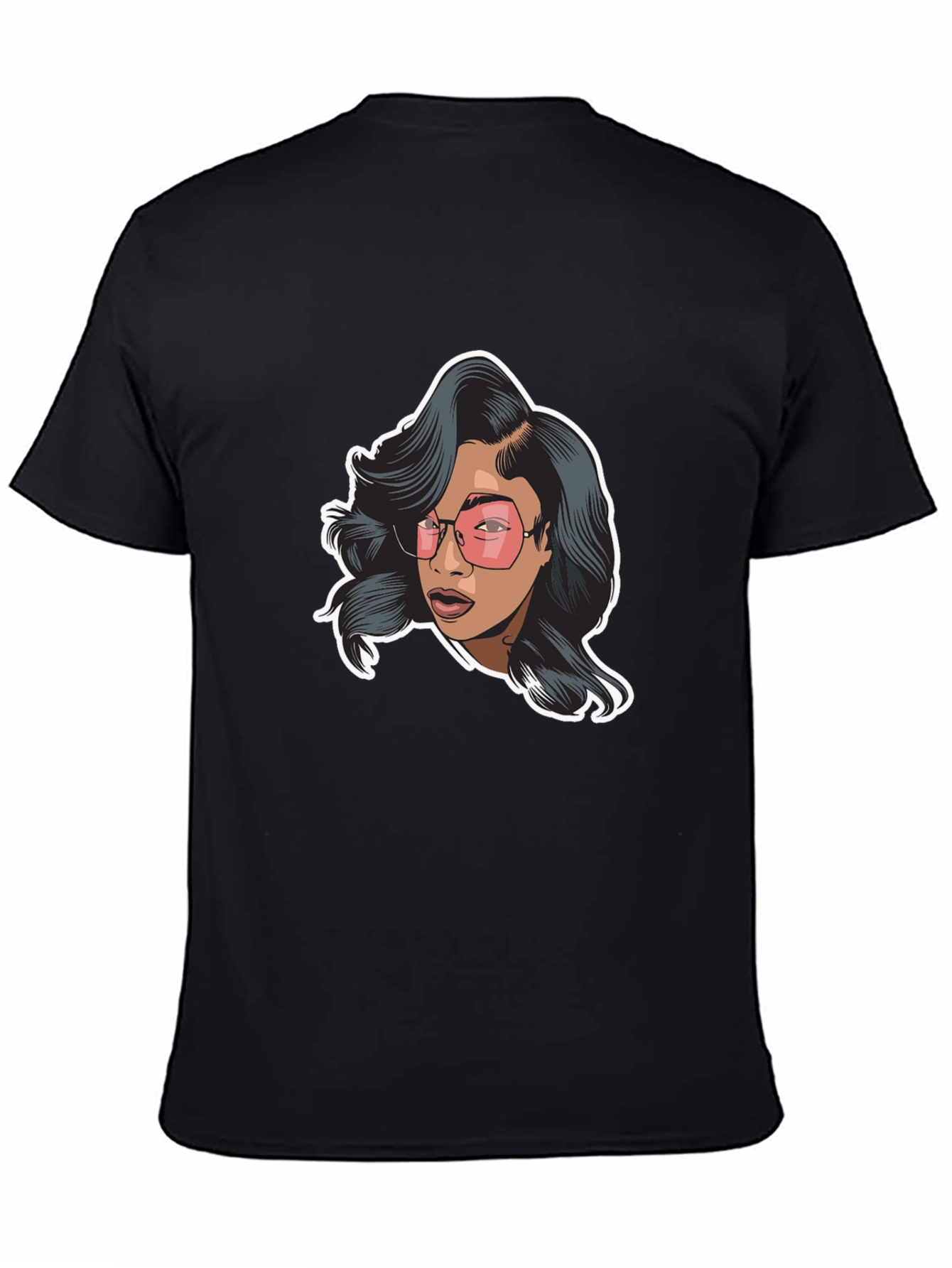 Black Graphic Tee - Woman with Pink Glasses view 4