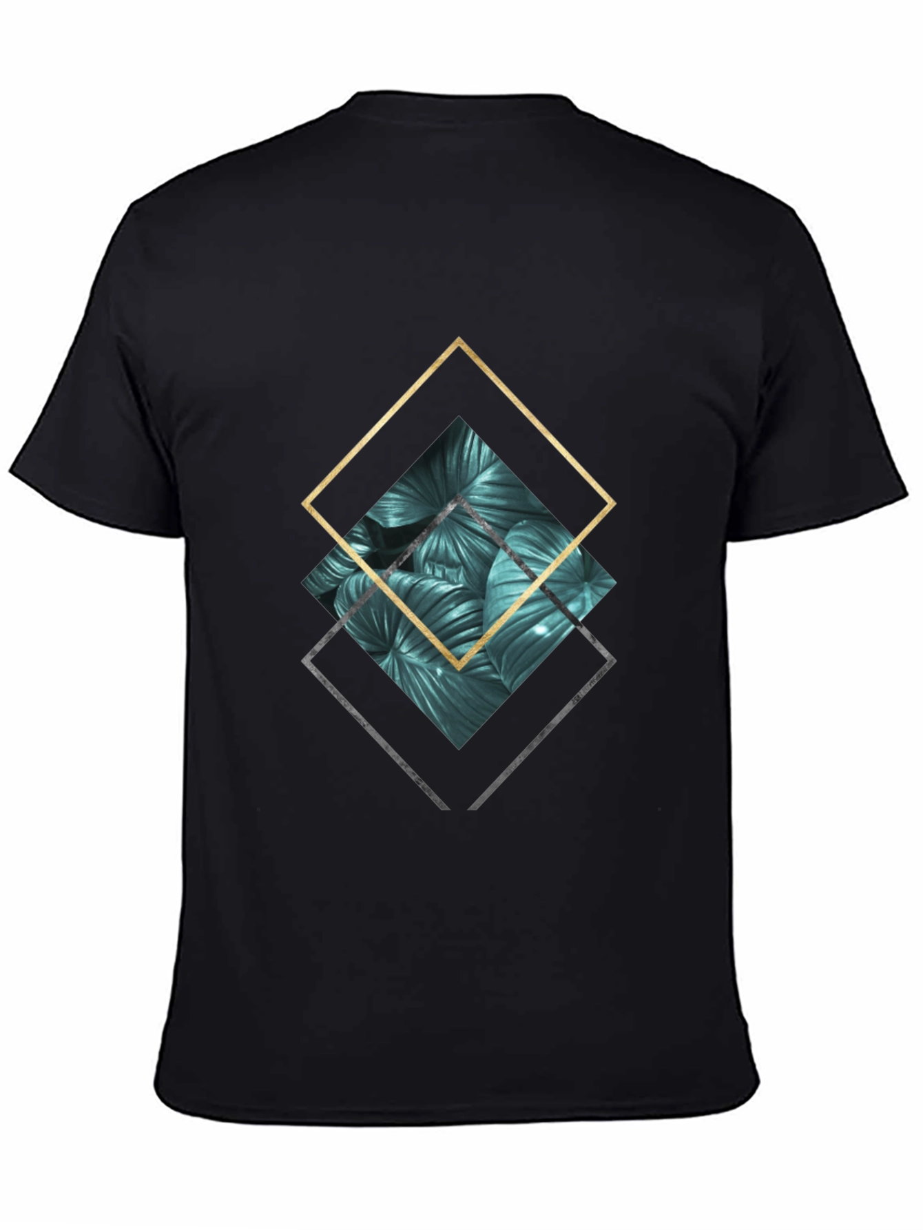 Black Geometric Leaves Tee - Modern Men's Black T-Shirt view 4