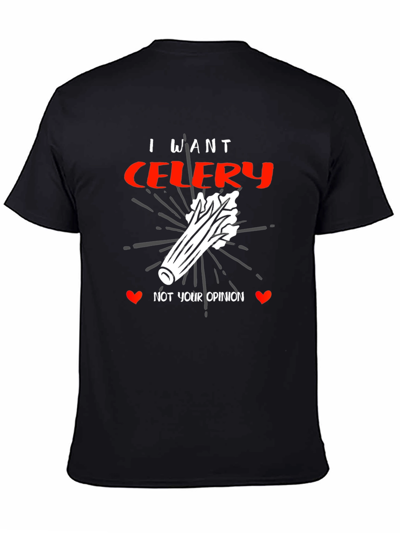 Black I Want Celery Graphic Tee - Funny Foodie Shirt view 4