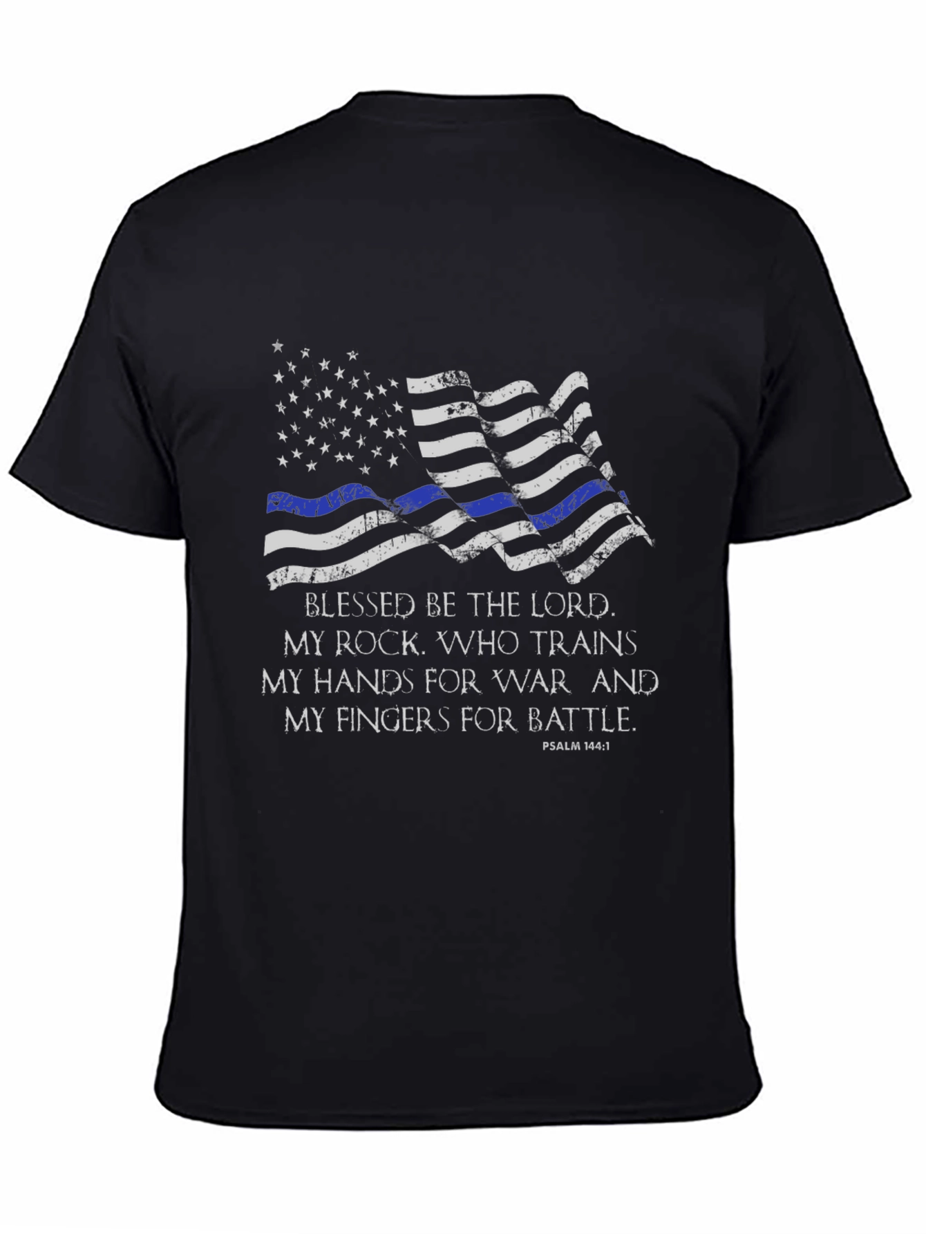 Black Blessed Be The Lord T-Shirt - Thin Blue Line Flag view 4