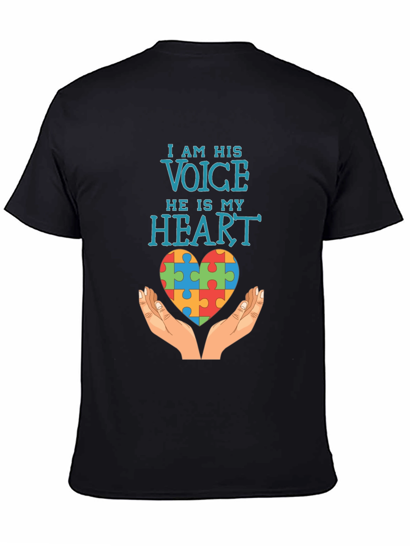 Black Autism Awareness T-Shirt: I Am His Voice, He Is My Heart view 4