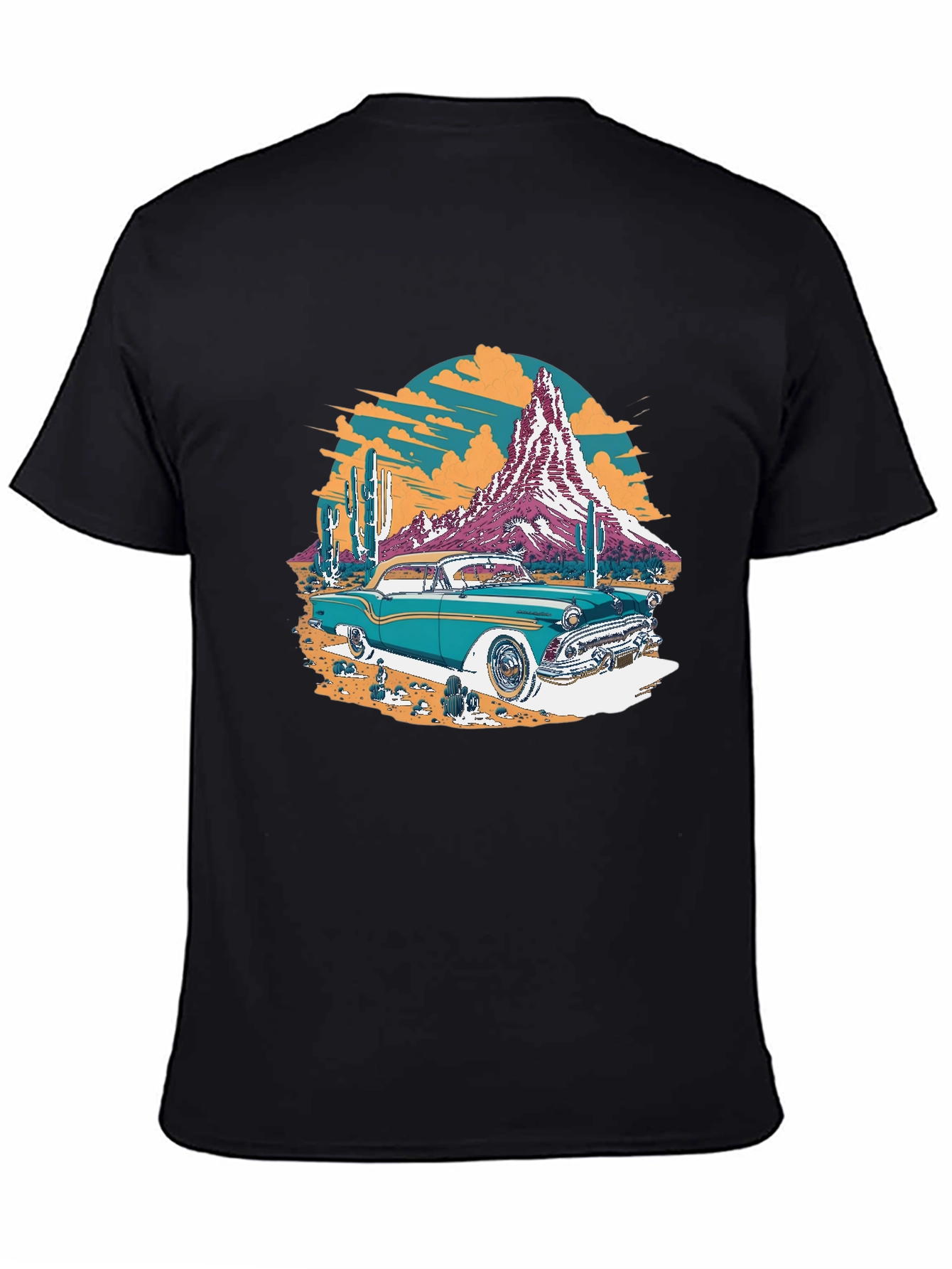 Black Retro Desert Car Graphic Tee - Classic Cool T-Shirt view 4