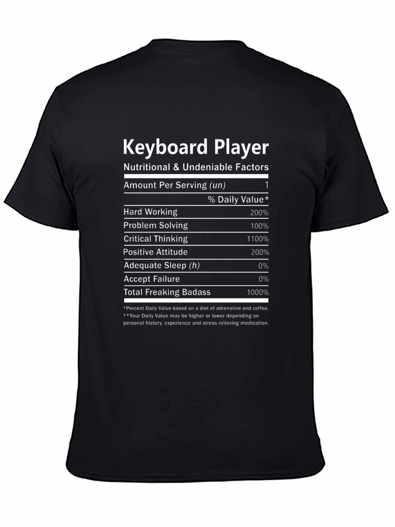 Black Keyboard Player T-Shirt Nutritional Facts Funny Musician Tee view 4