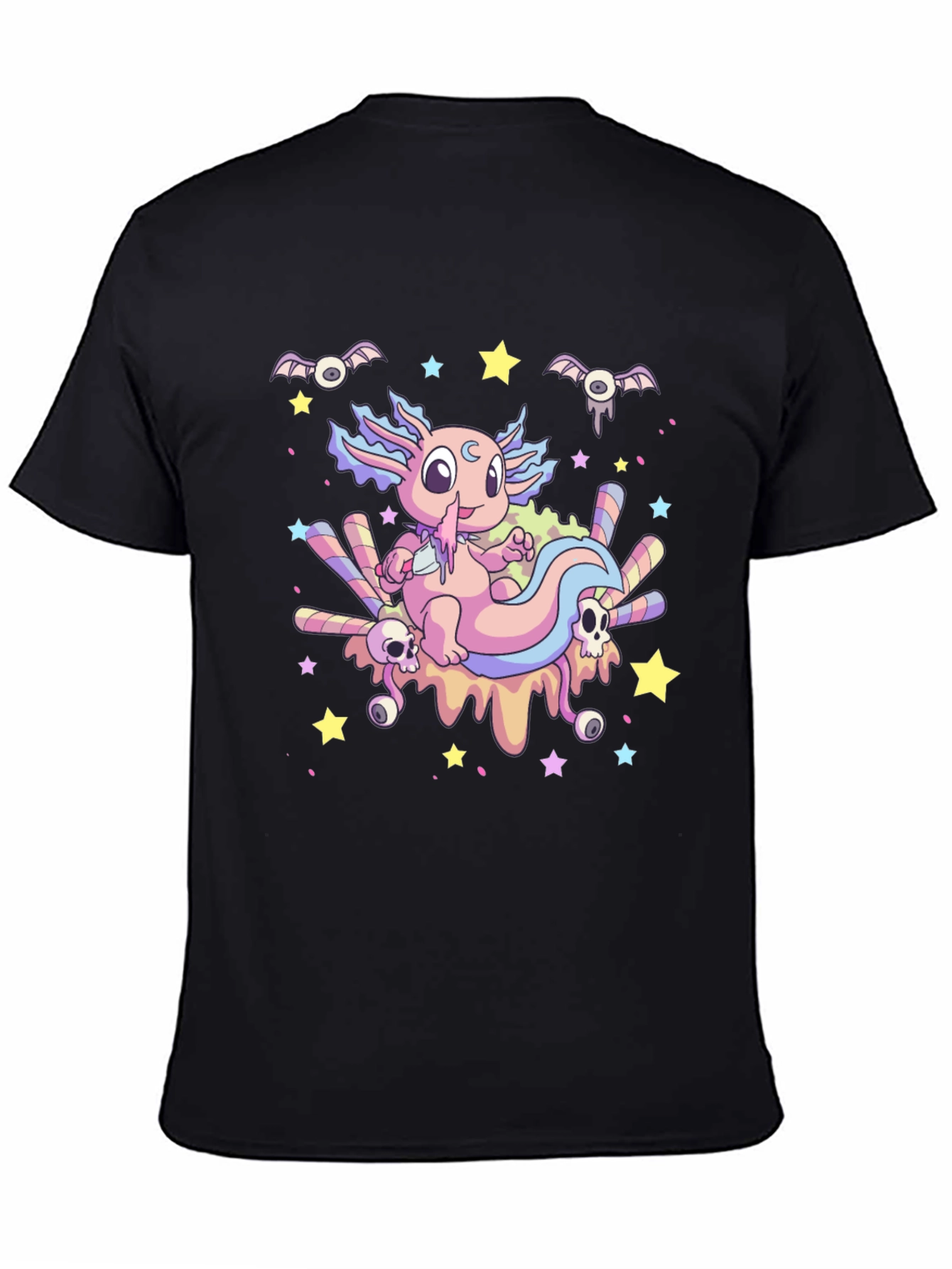 Black Cute Axolotl Kawaii Goth T-Shirt view 4