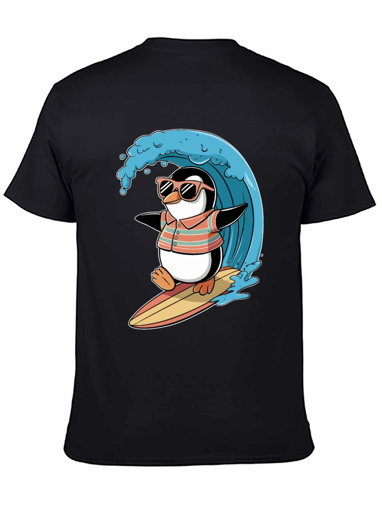 Black Surfing Penguin Graphic Tee view 4
