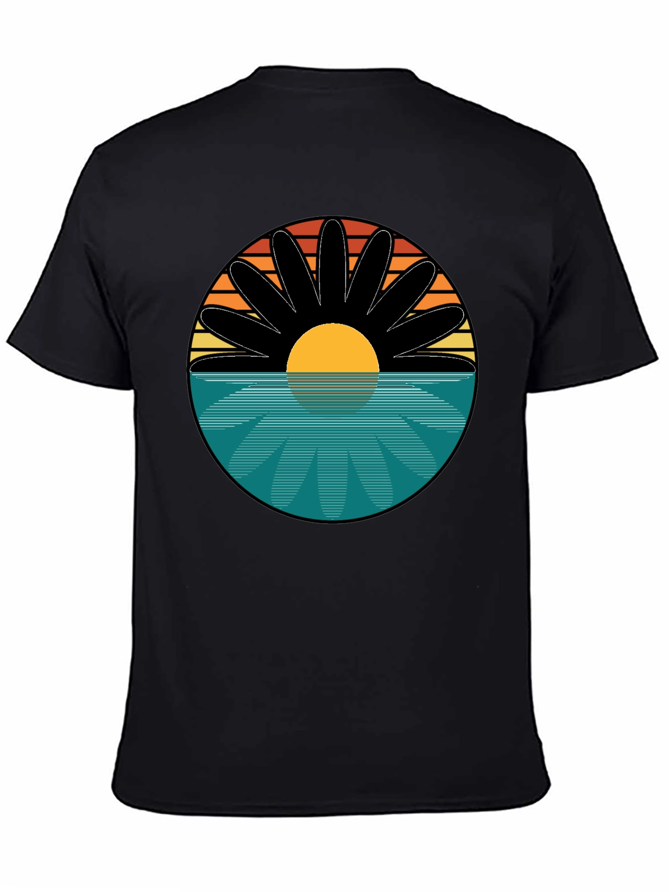 Black Sunset Flower Graphic T-Shirt - Retro Style Tee view 4
