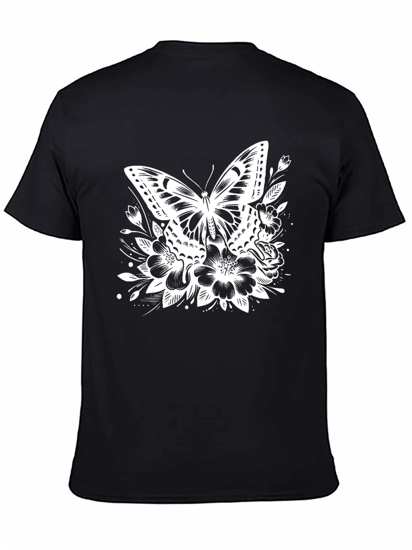Black Butterfly Floral Graphic Tee - Black view 4