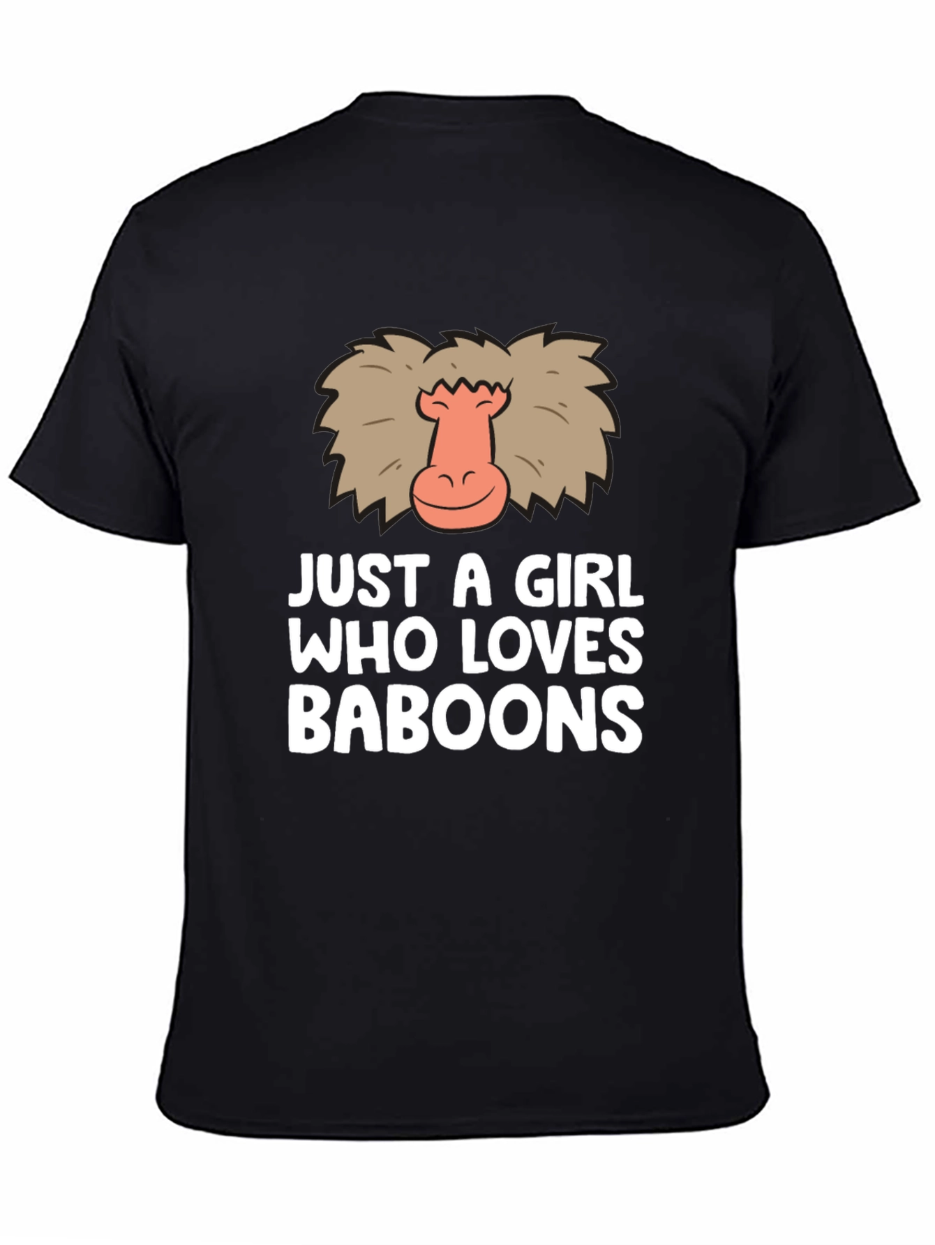 Black Just A Girl Who Loves Baboons Funny Graphic T-Shirt view 4