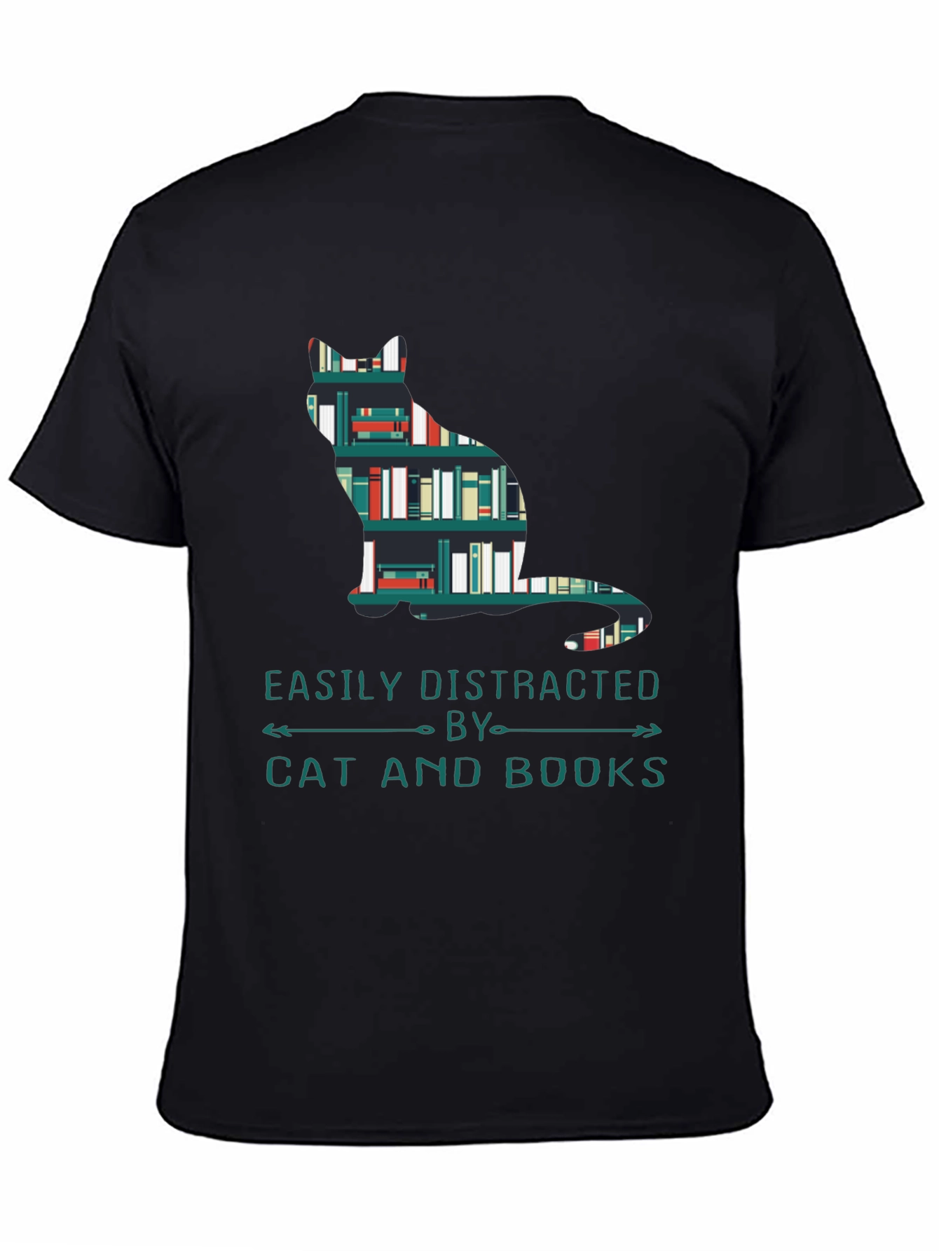 Black Cat and Books T-Shirt - Easily Distracted Tee view 4