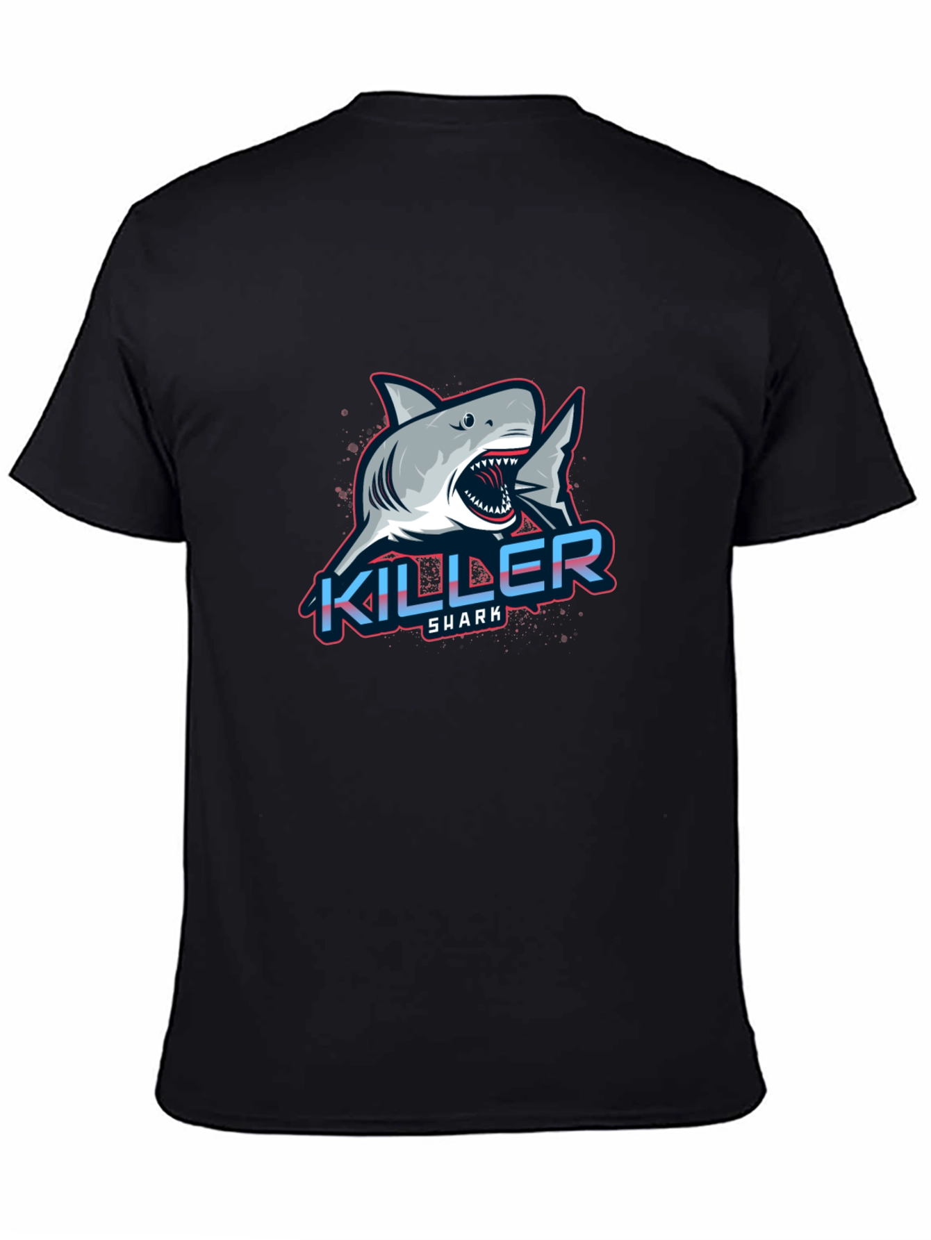 Black Killer Shark Graphic Tee - Bold Design, Men's Black T-Shirt view 4