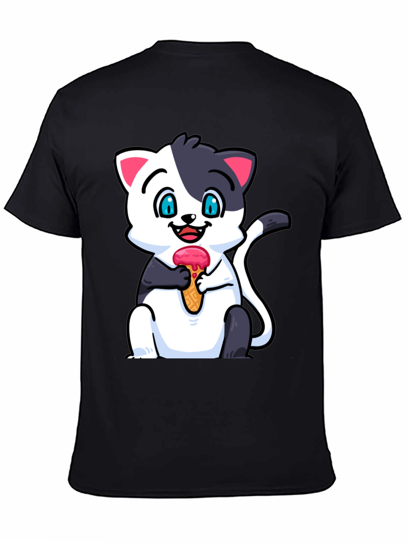 Black Cute Cat Ice Cream T-Shirt view 4