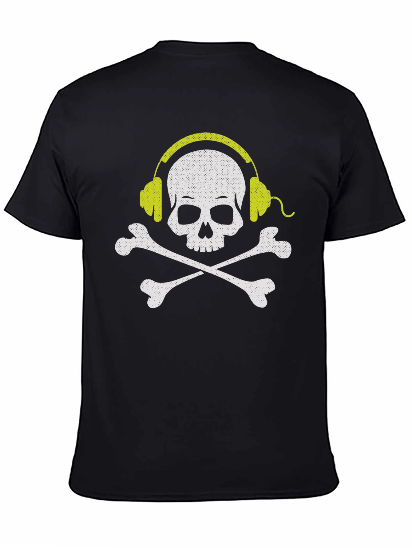 Black Skull & Crossbones Headphones Graphic Tee - Black view 4