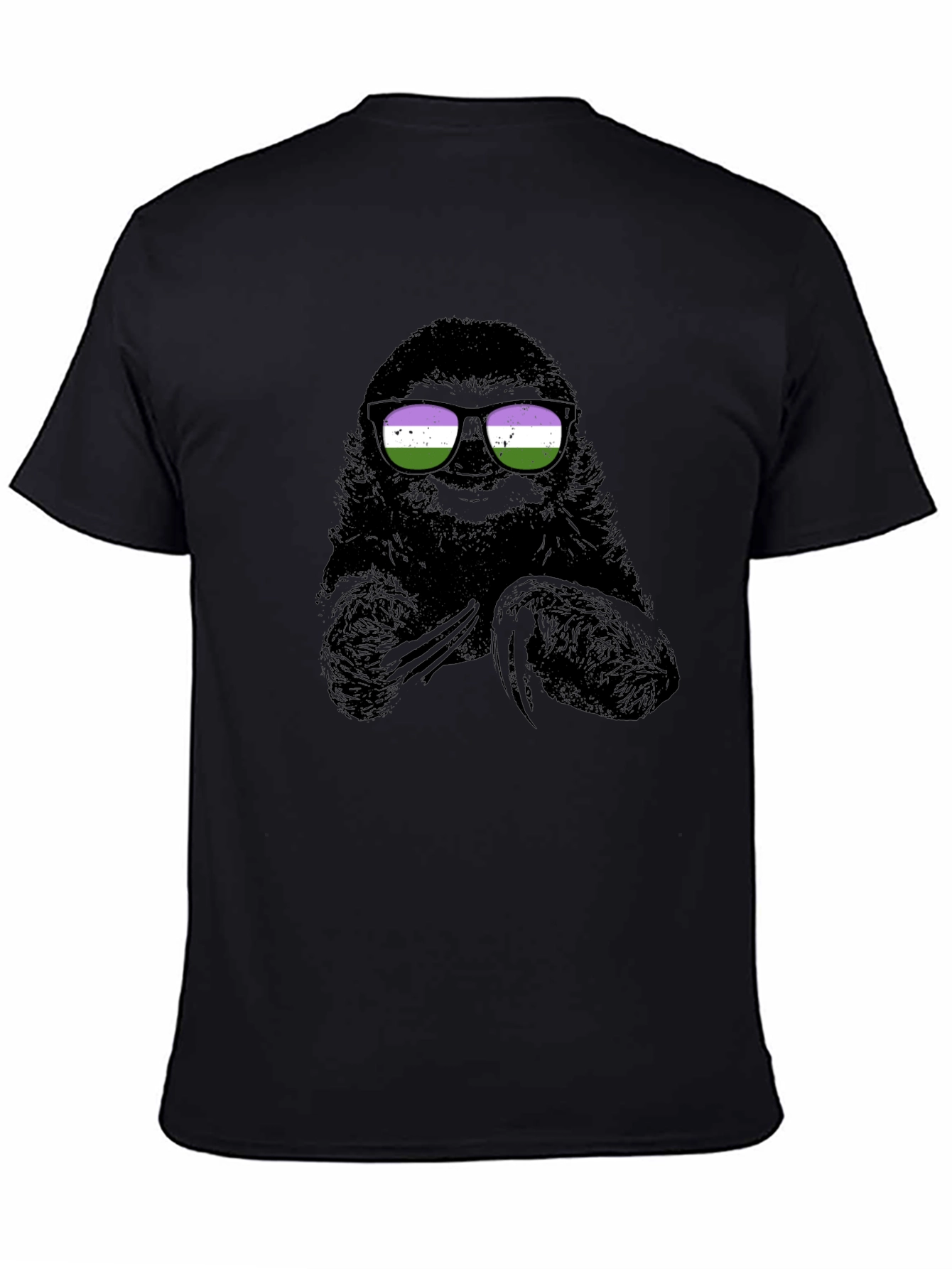 Black Sloth Wearing Genderqueer Pride Sunglasses T-Shirt view 4