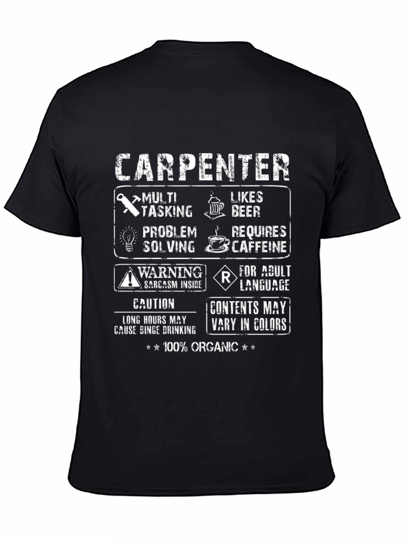 Black Carpenter T-Shirt - Multi Tasking, Likes Beer, 100% Organic view 4