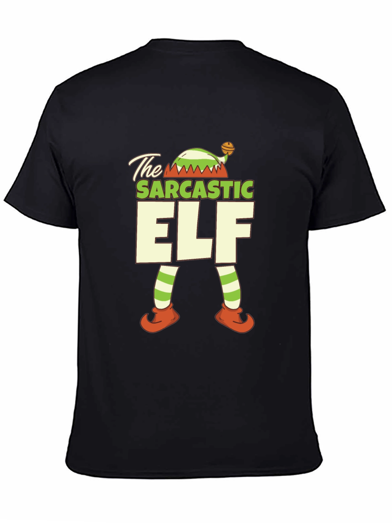 Black Sarcastic Elf Holiday T-Shirt view 4