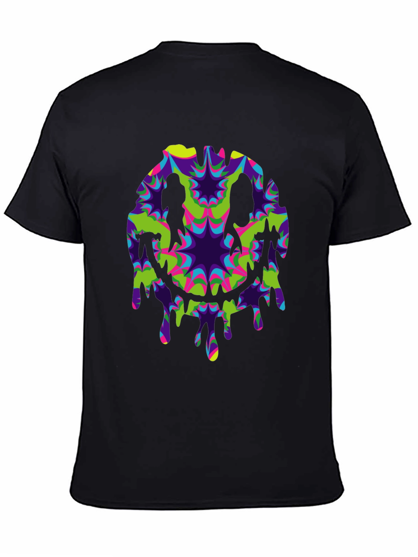 Black Psychedelic Dripping Smiley Face Black Tee view 4