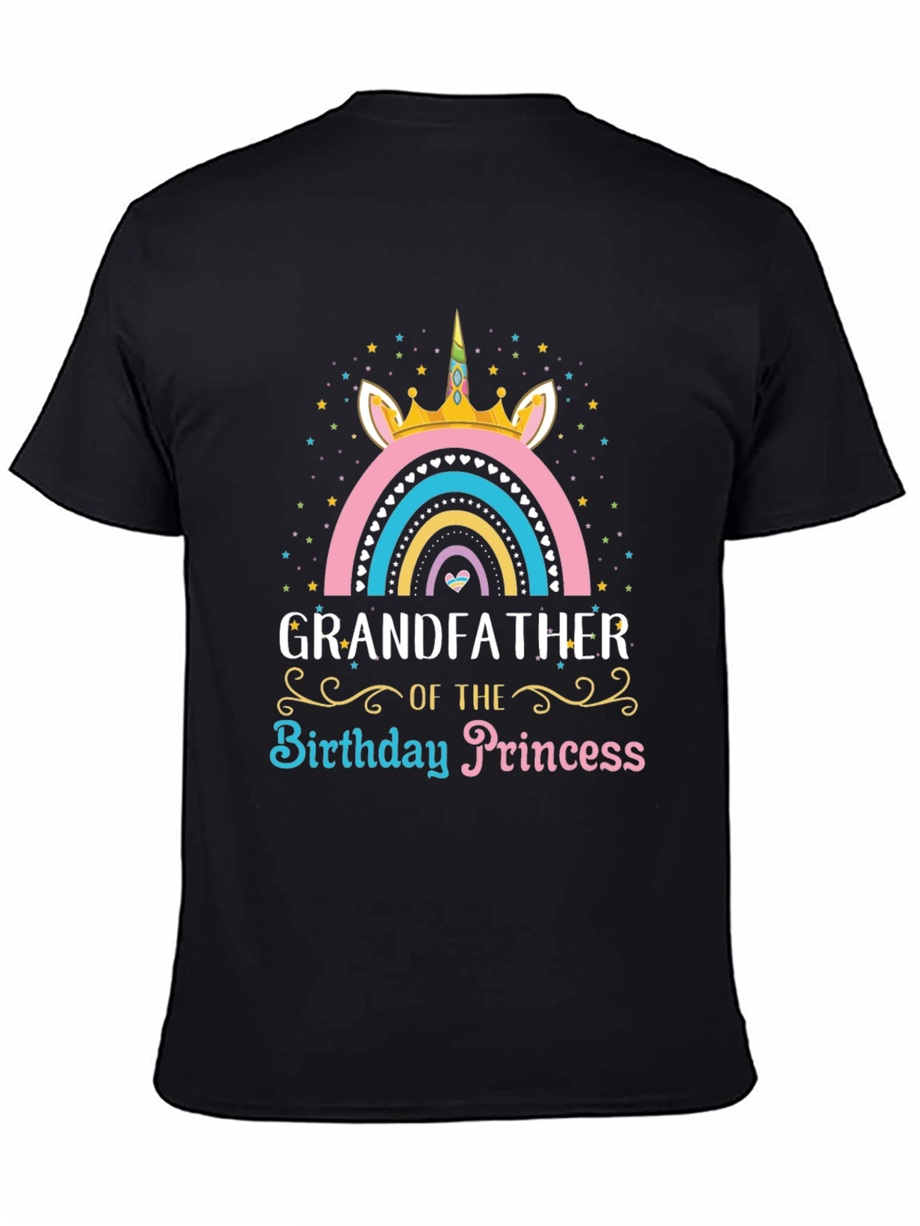 Black Grandfather of the Birthday Princess Unicorn T-Shirt view 4