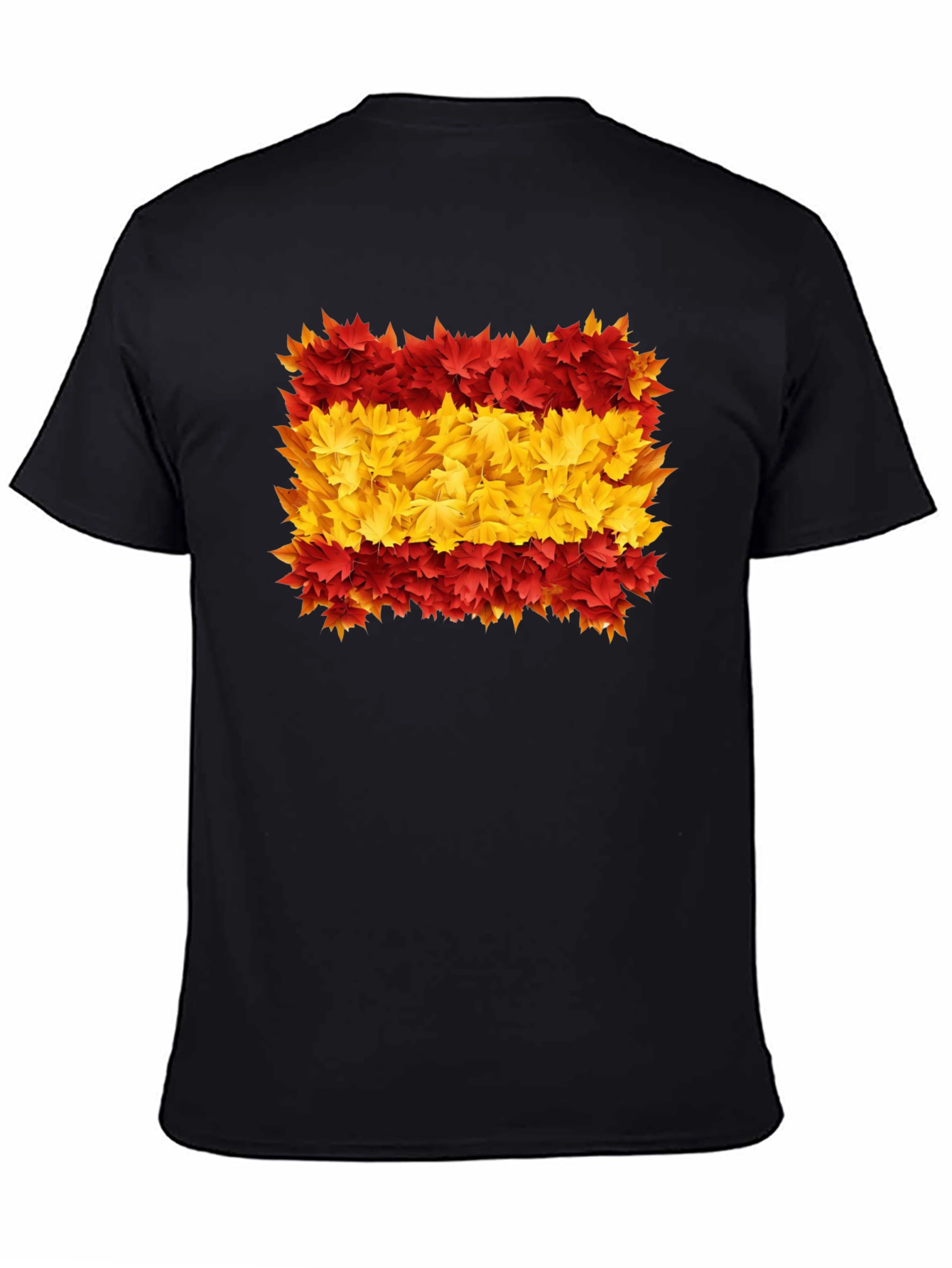 Black Spain Flag Leaves Men's Black T-Shirt view 4