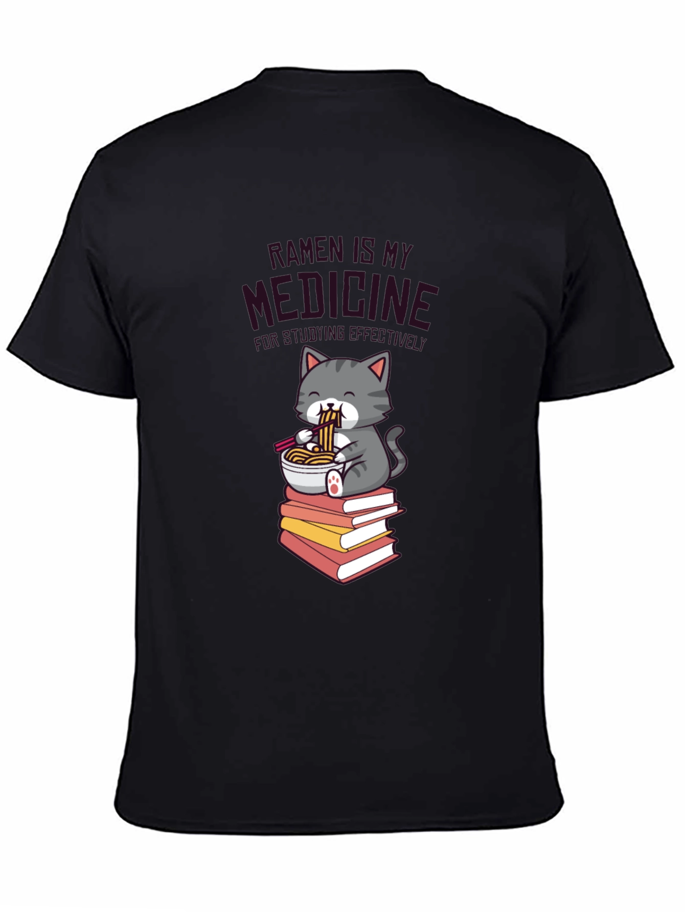 Black Ramen is My Medicine T-Shirt - Cute Cat Design view 4