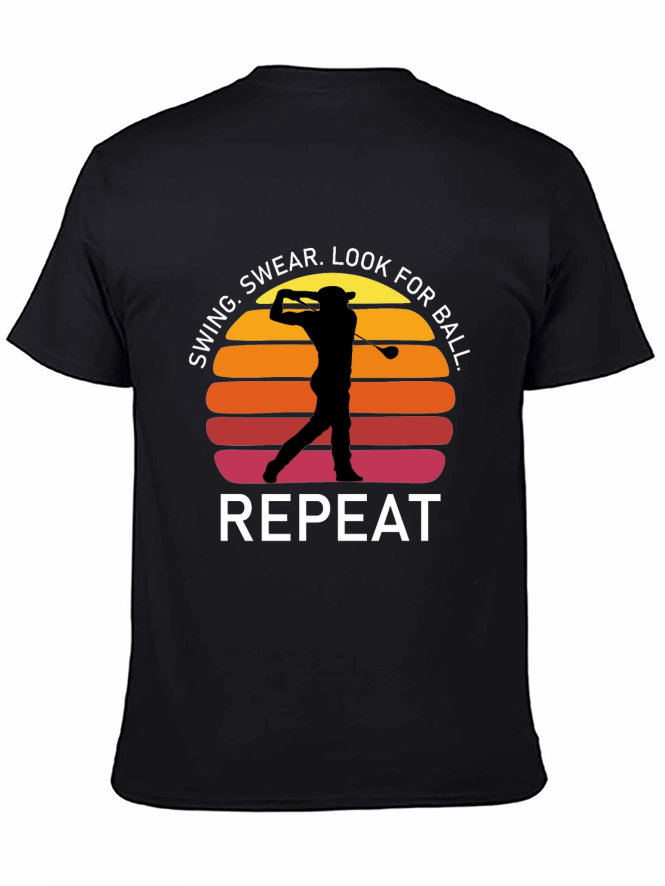 Black Golf Swing Repeat T-Shirt - Funny Golfer Tee view 4