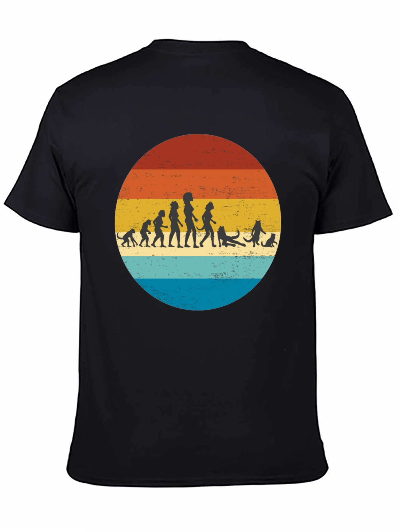 Black Retro Cat Evolution T-Shirt view 4