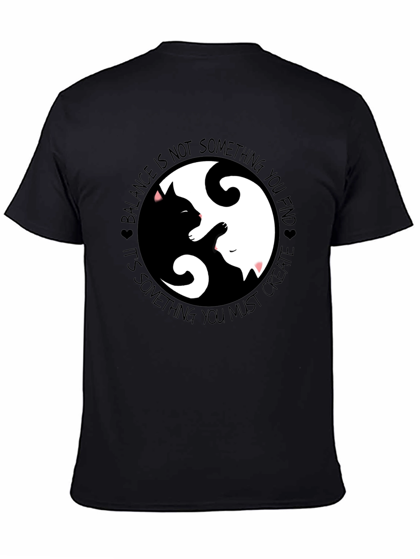Black Yin Yang Cats Graphic T-Shirt Balance and Harmony view 4