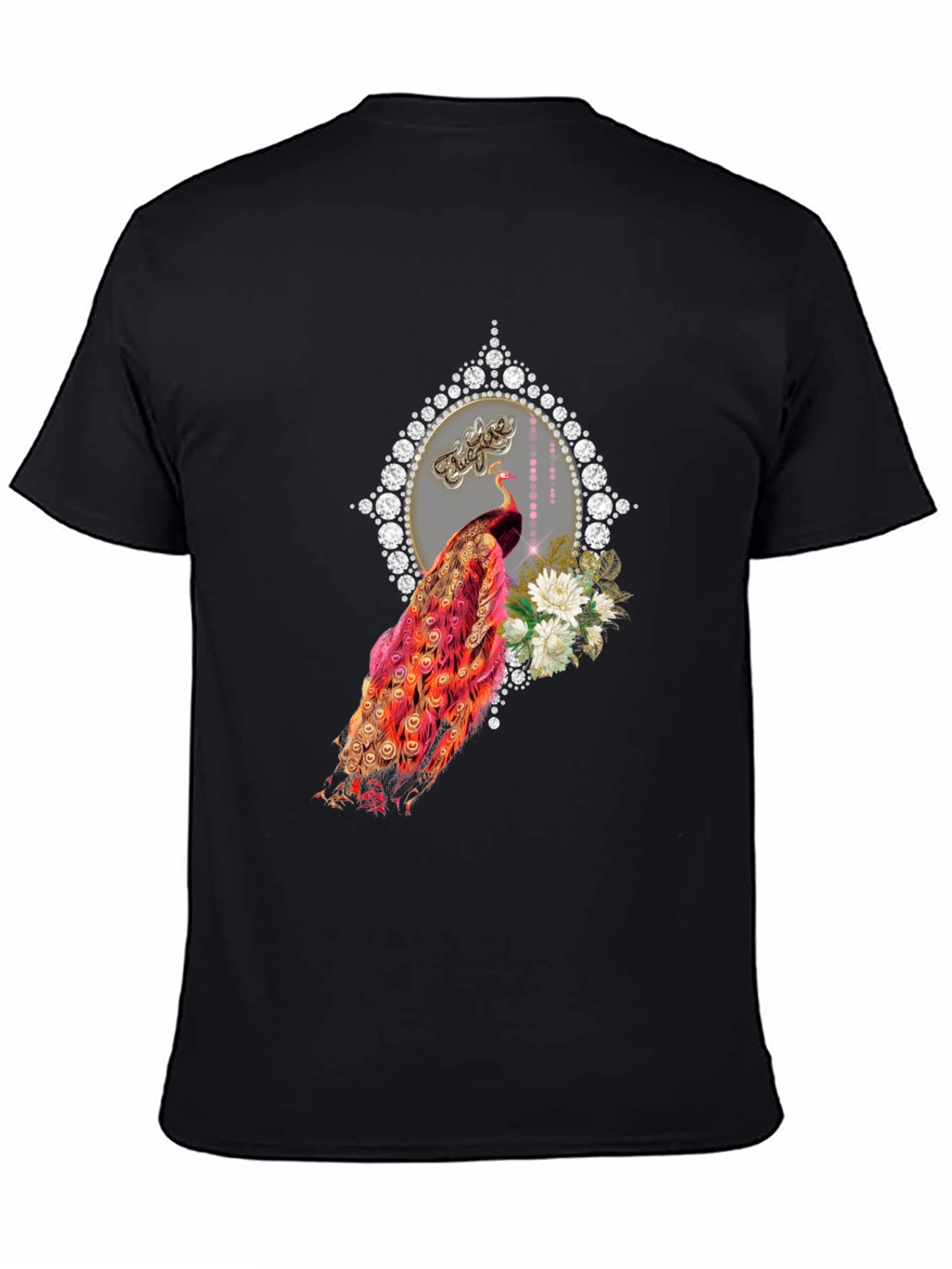 Elegant Peacock Graphic Tee - Diamond Frame - 4