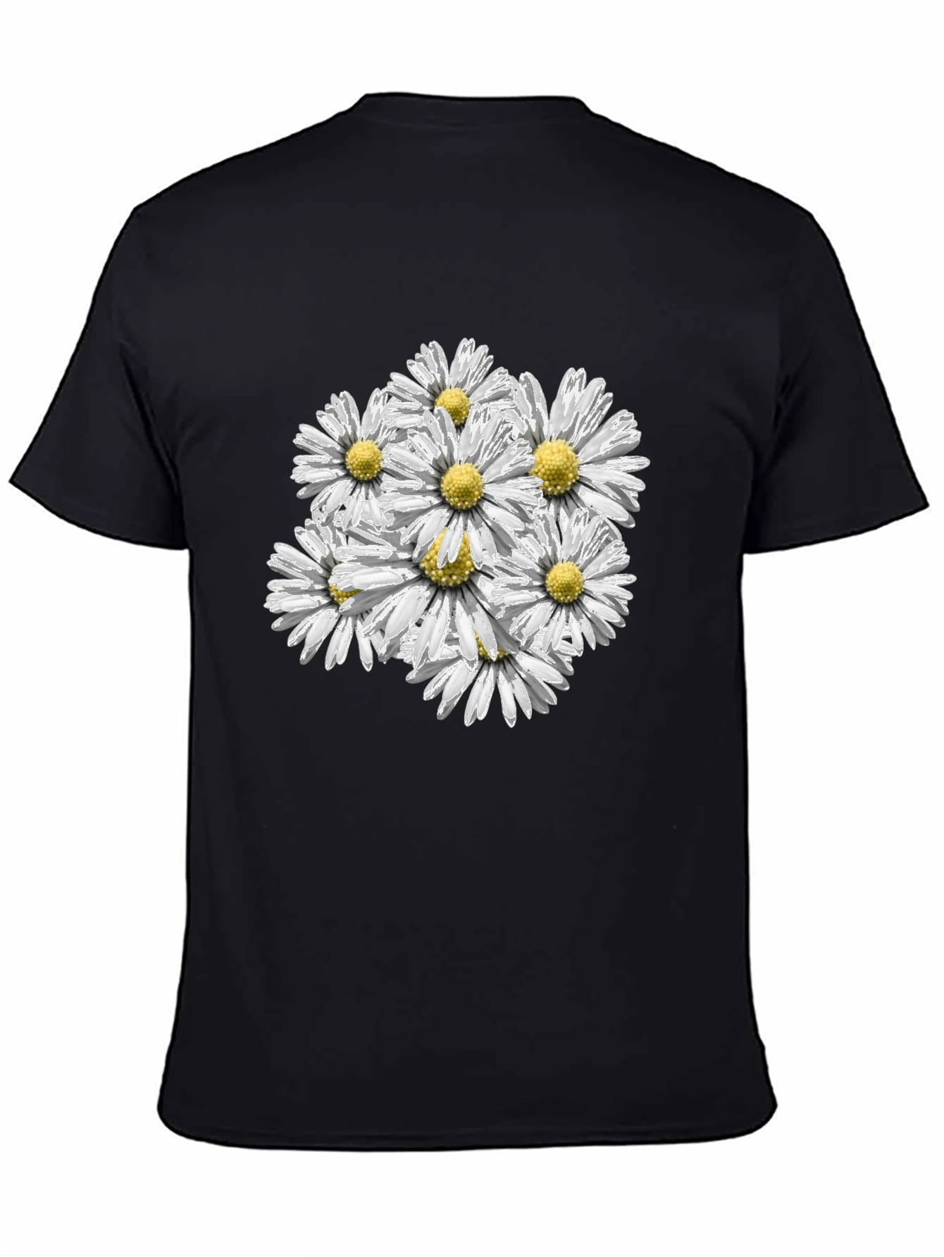 Black Daisy Bouquet Graphic Tee - Black Cotton Comfort view 4