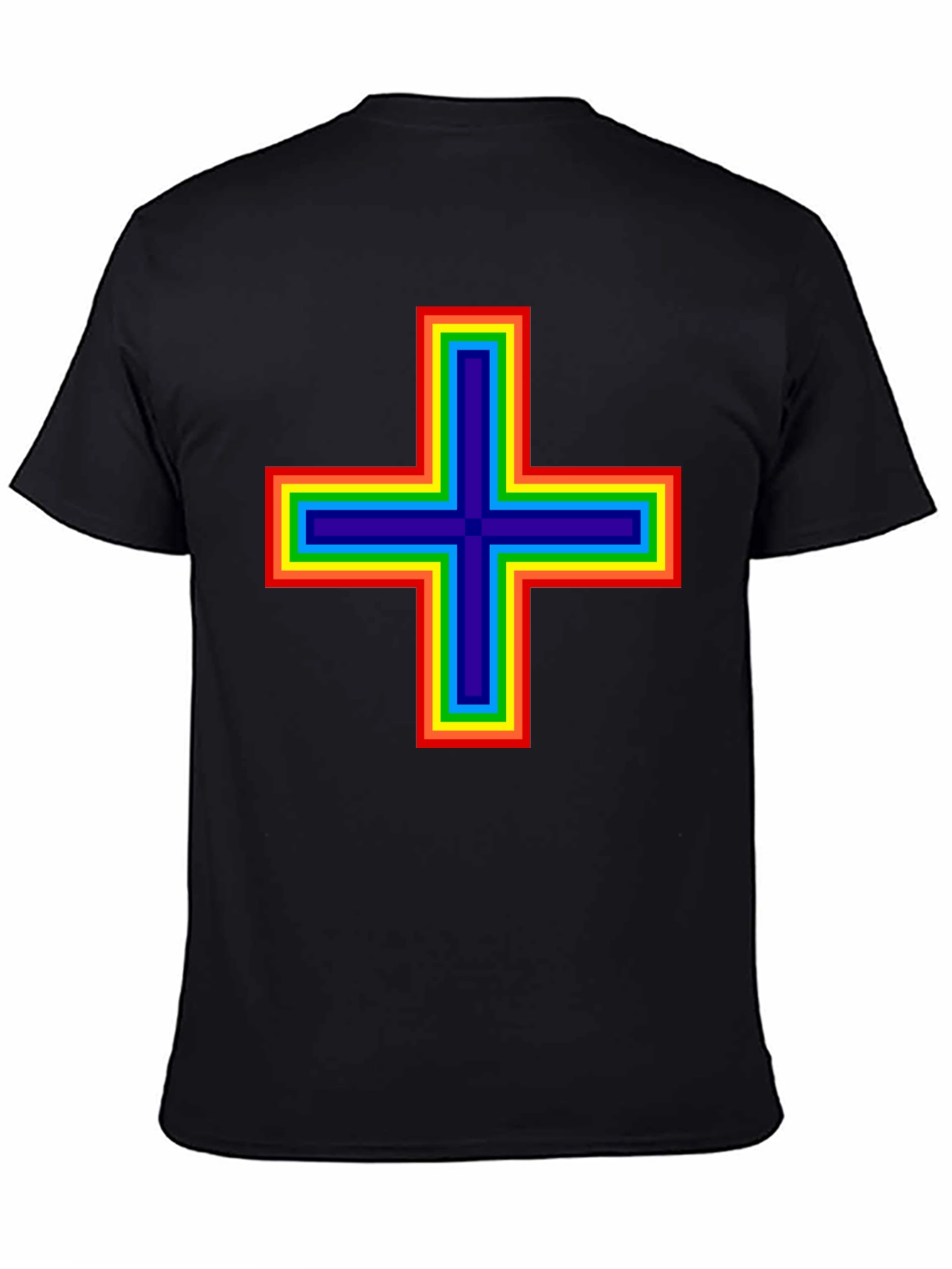 Black Rainbow Plus Sign Graphic T-Shirt - Black Cotton Blend Tee view 4