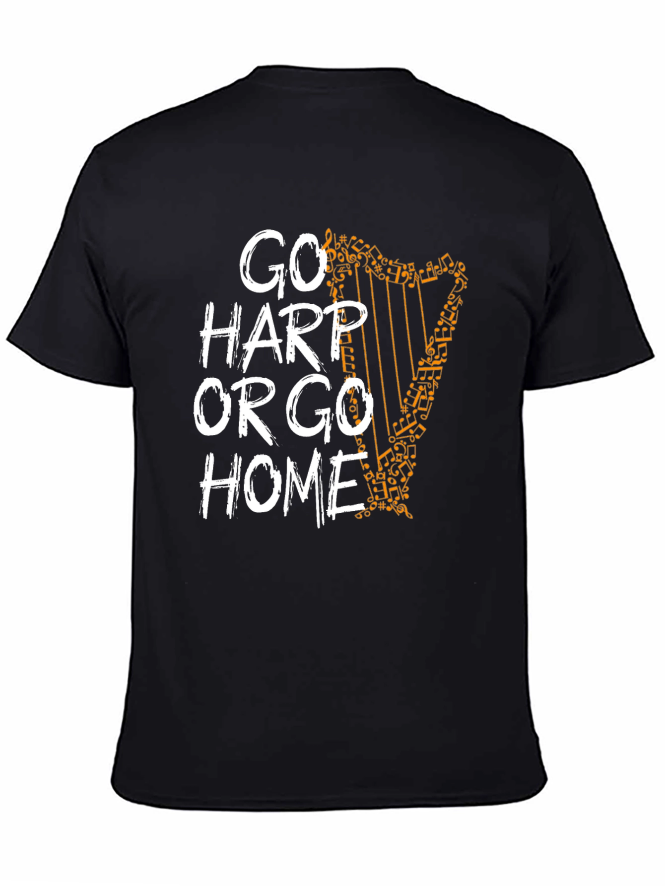 Black Go Harp or Go Home T-Shirt - Music Lover Tee view 4