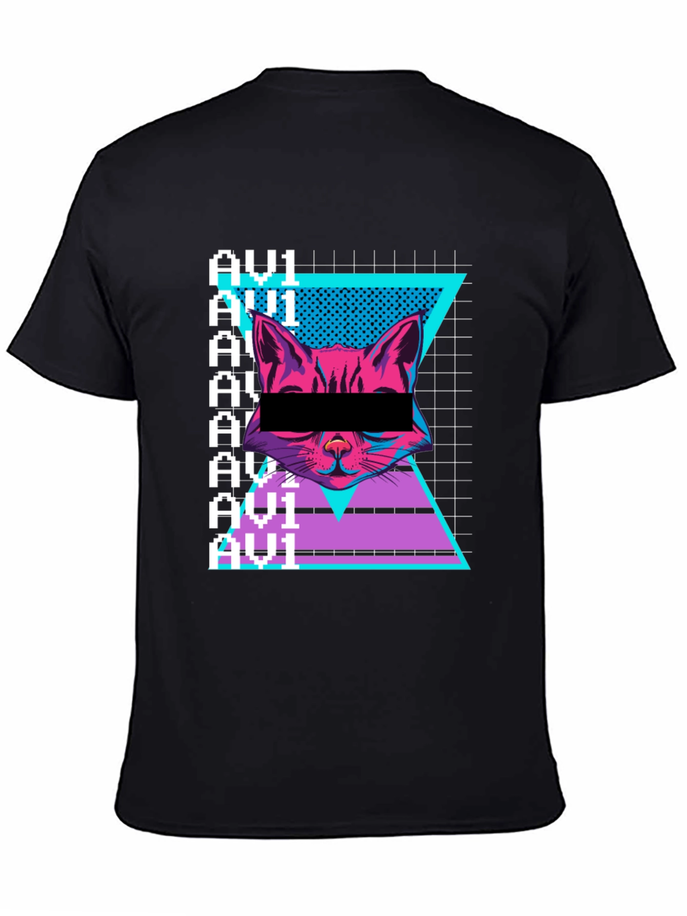 Black Cyberpunk Cat Graphic Tee - Retro Style view 4