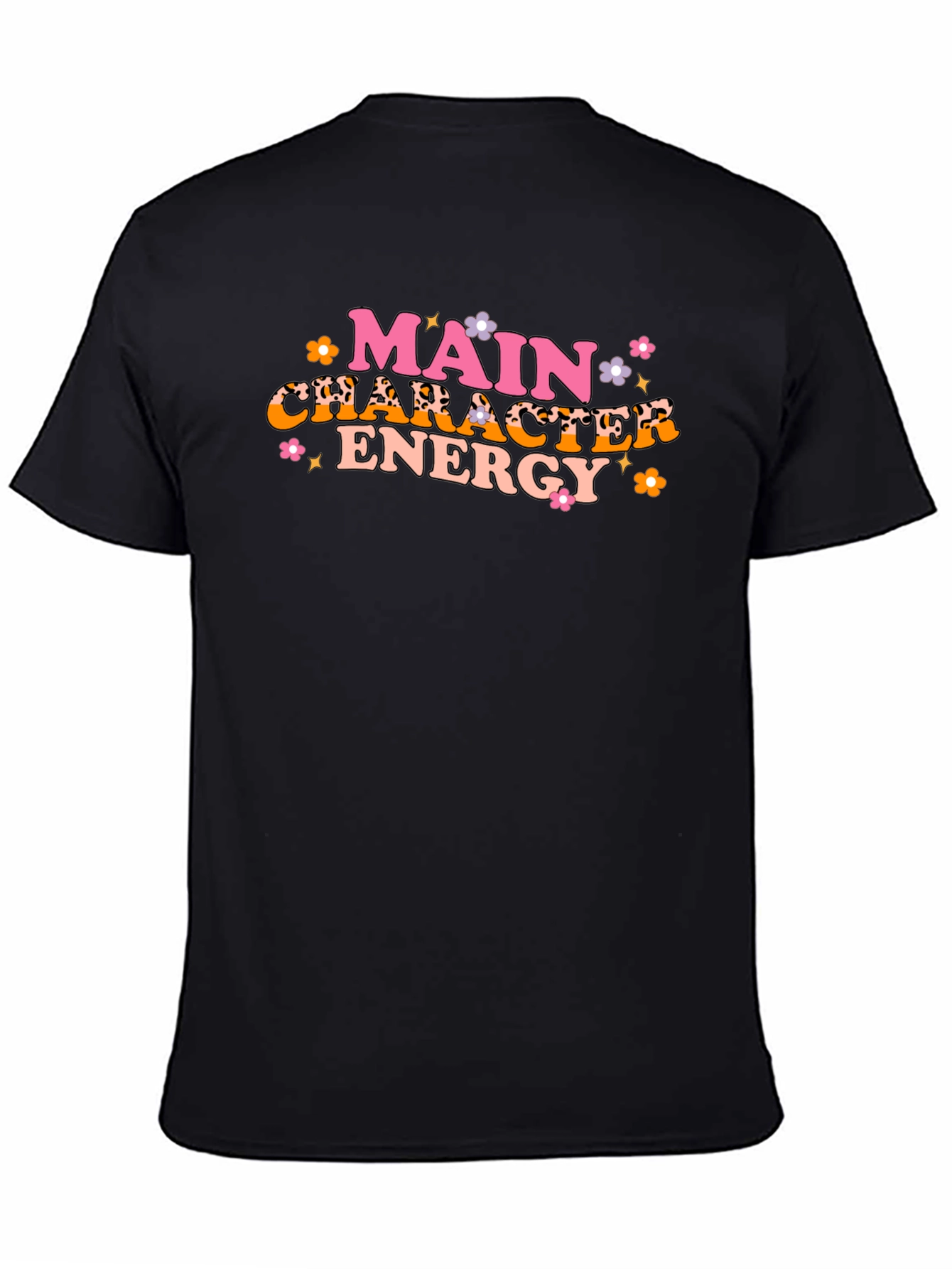 Black Main Character Energy Graphic Tee - Black Cotton T-Shirt view 4