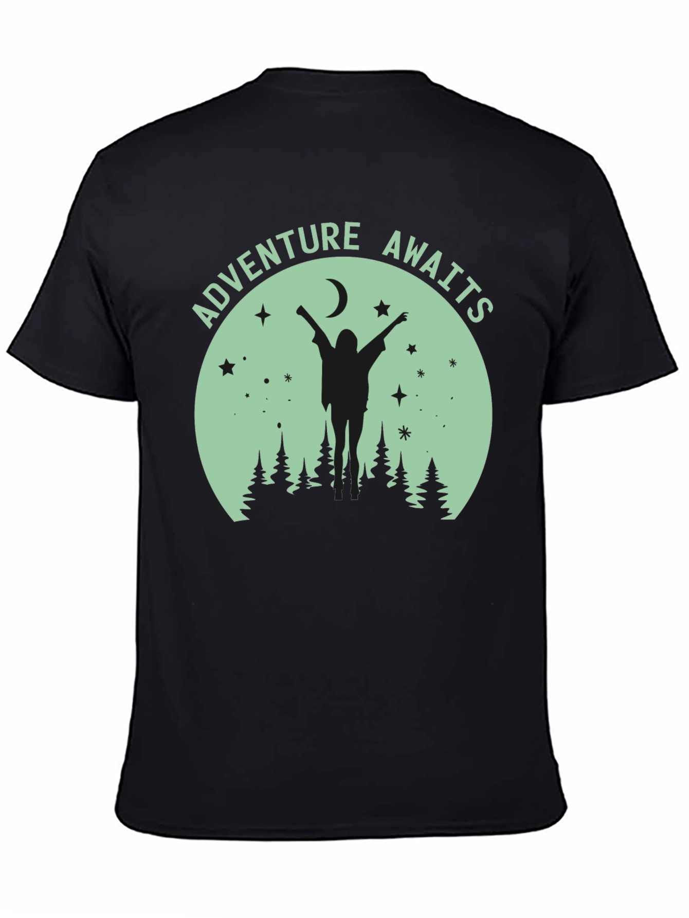 Black Adventure Awaits Graphic Tee - Unisex Black T-Shirt view 4