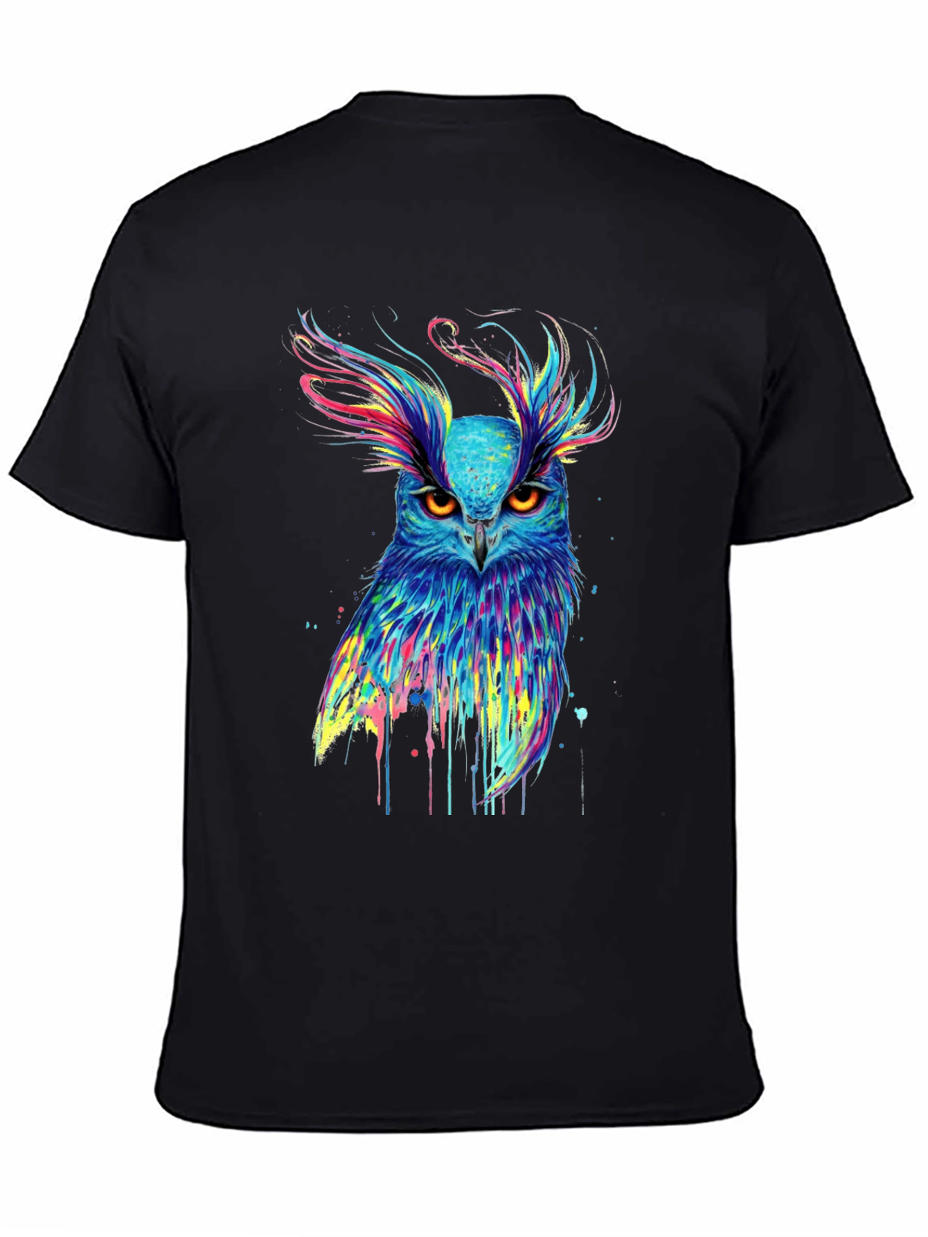 Black Colorful Owl Graphic Print Black T-Shirt view 4