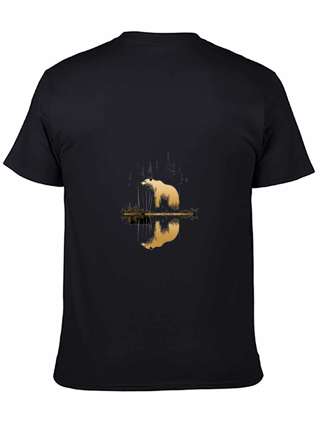 Black Men's Black Tee with Polar Bear Reflection Graphic view 4