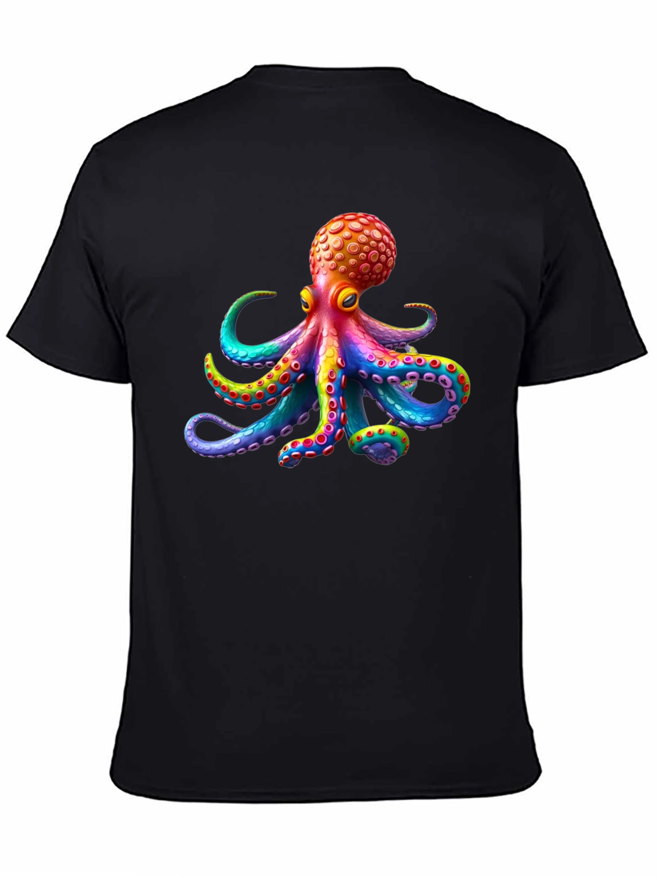 Black Rainbow Octopus Graphic Tee - Black Cotton T-Shirt view 4