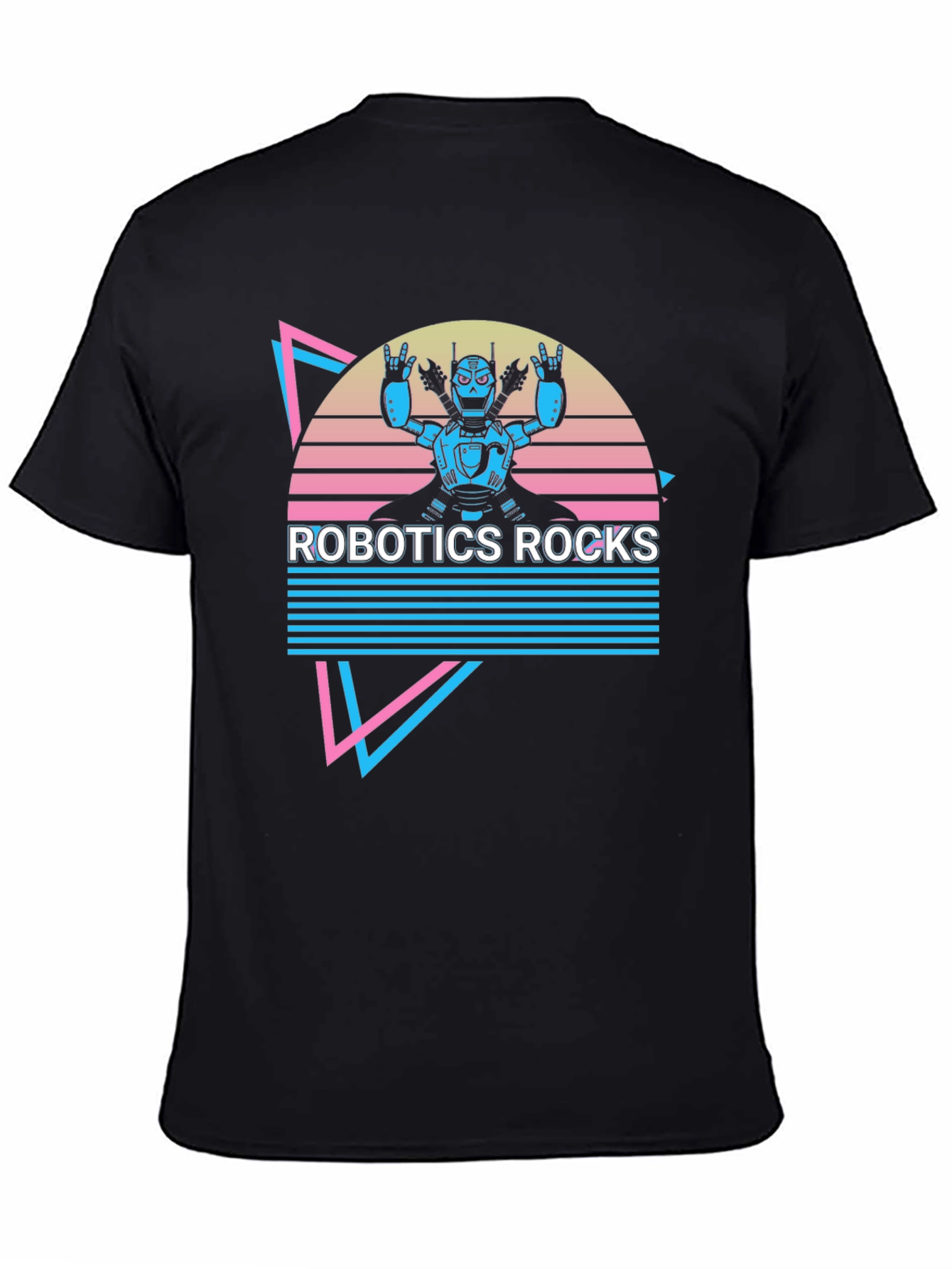 Black Robotics Rocks Retro Graphic T-Shirt view 4
