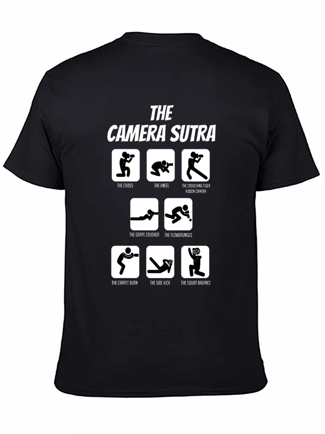 Black Camera Sutra T-Shirt - Funny Photography Poses view 4