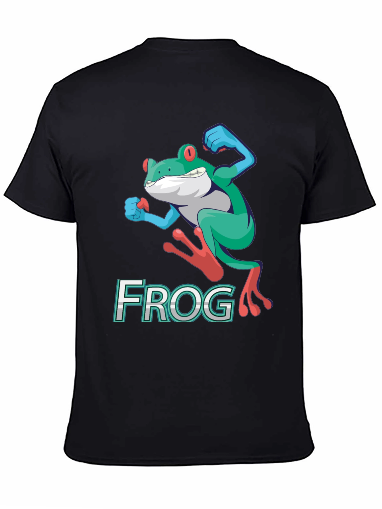 Black Funny Frog Graphic T-Shirt - Cartoon Leap Design view 4