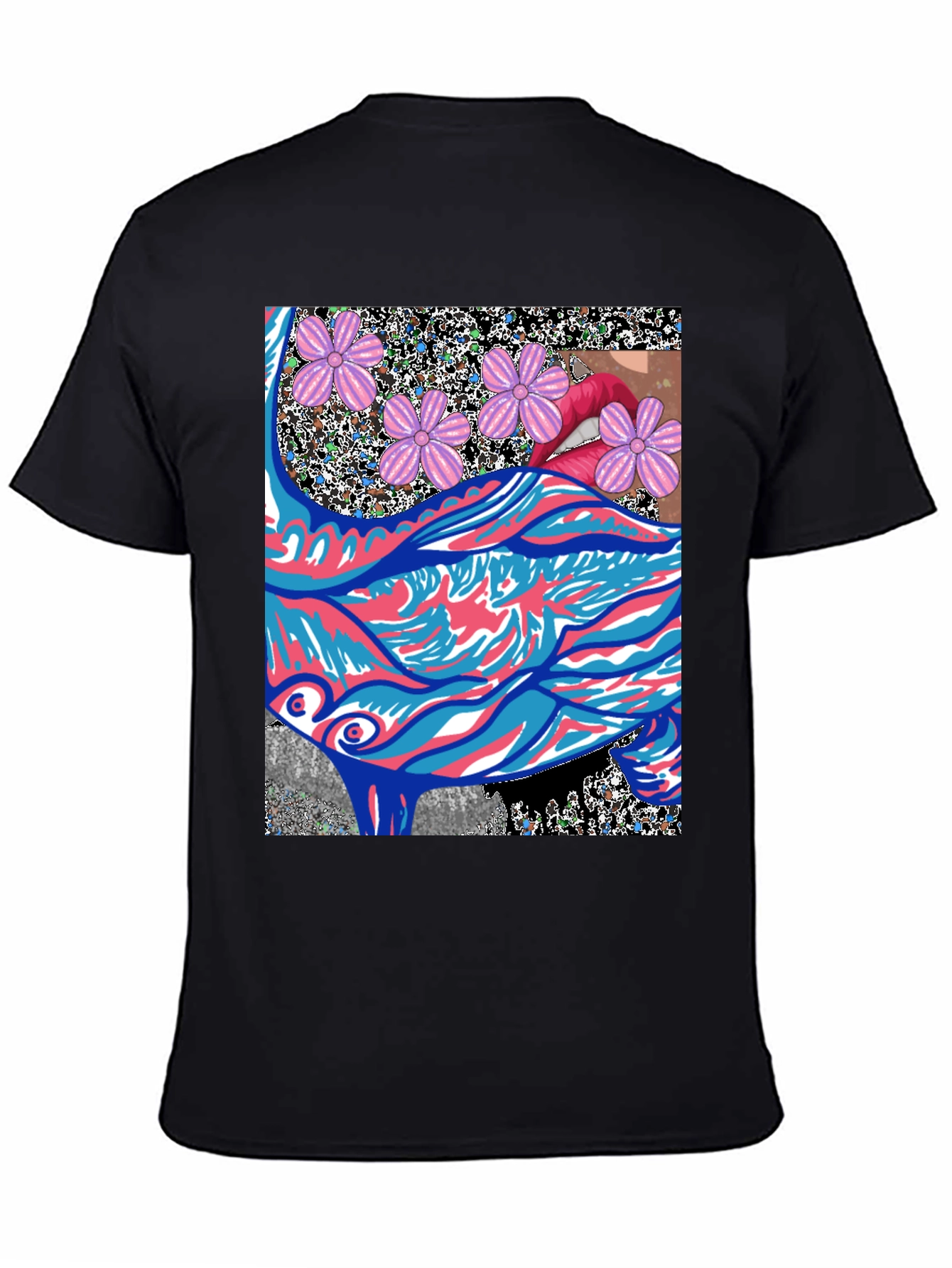 Black Abstract Floral Lips Graphic Tee - Men's Black T-Shirt view 4