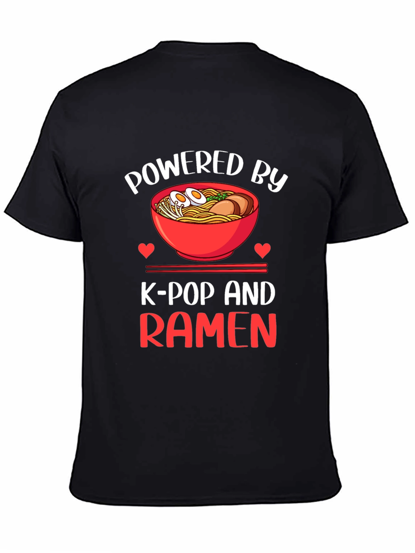 Black Powered by K-Pop and Ramen Graphic T-Shirt view 4