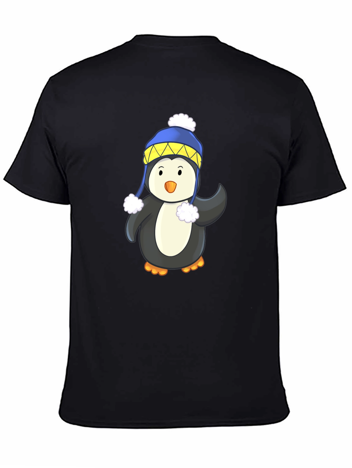Black Penguin with Winter Hat Black T-Shirt view 4
