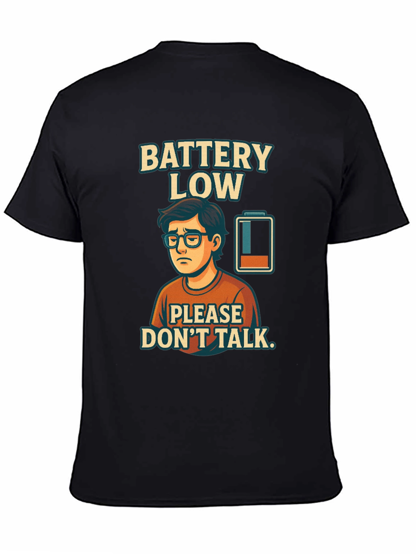 Black Battery Low Funny Graphic T-Shirt view 4