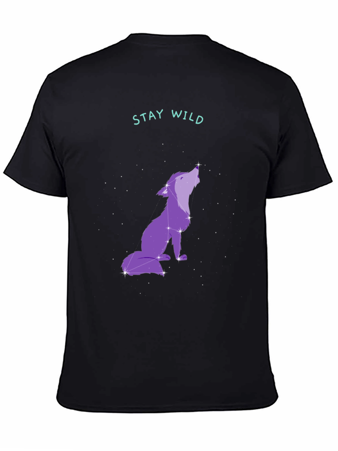 Black Stay Wild Wolf Constellation Graphic Tee - Black view 4