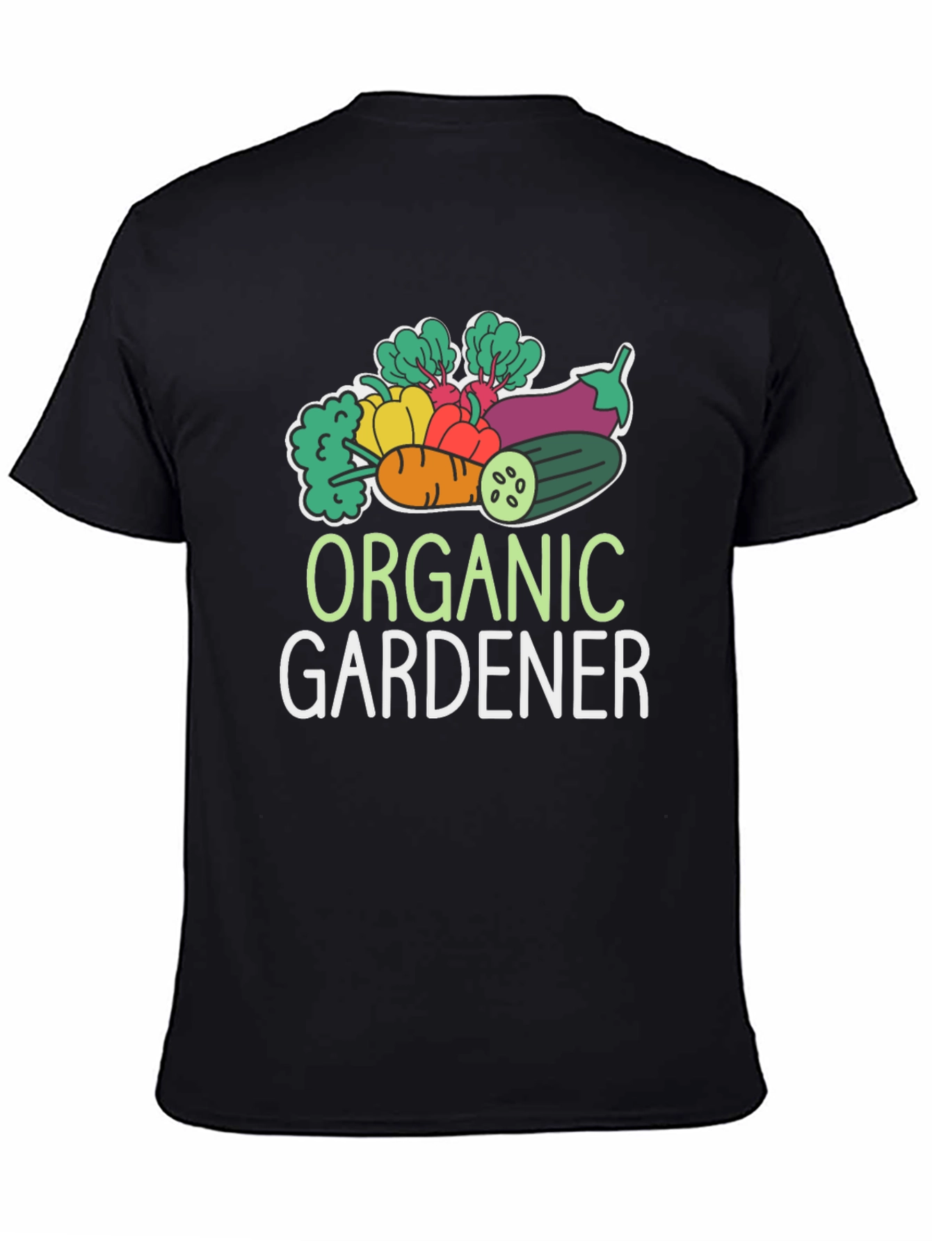 Organic Gardener T-Shirt - Black, Vegetable Design - 4