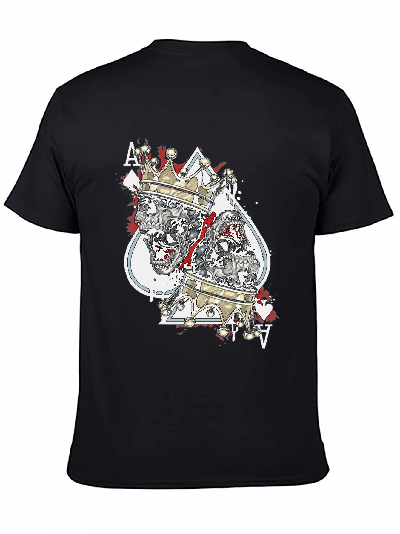 Black King & Ace Skull Graphic Tee - Black Crew Neck view 4