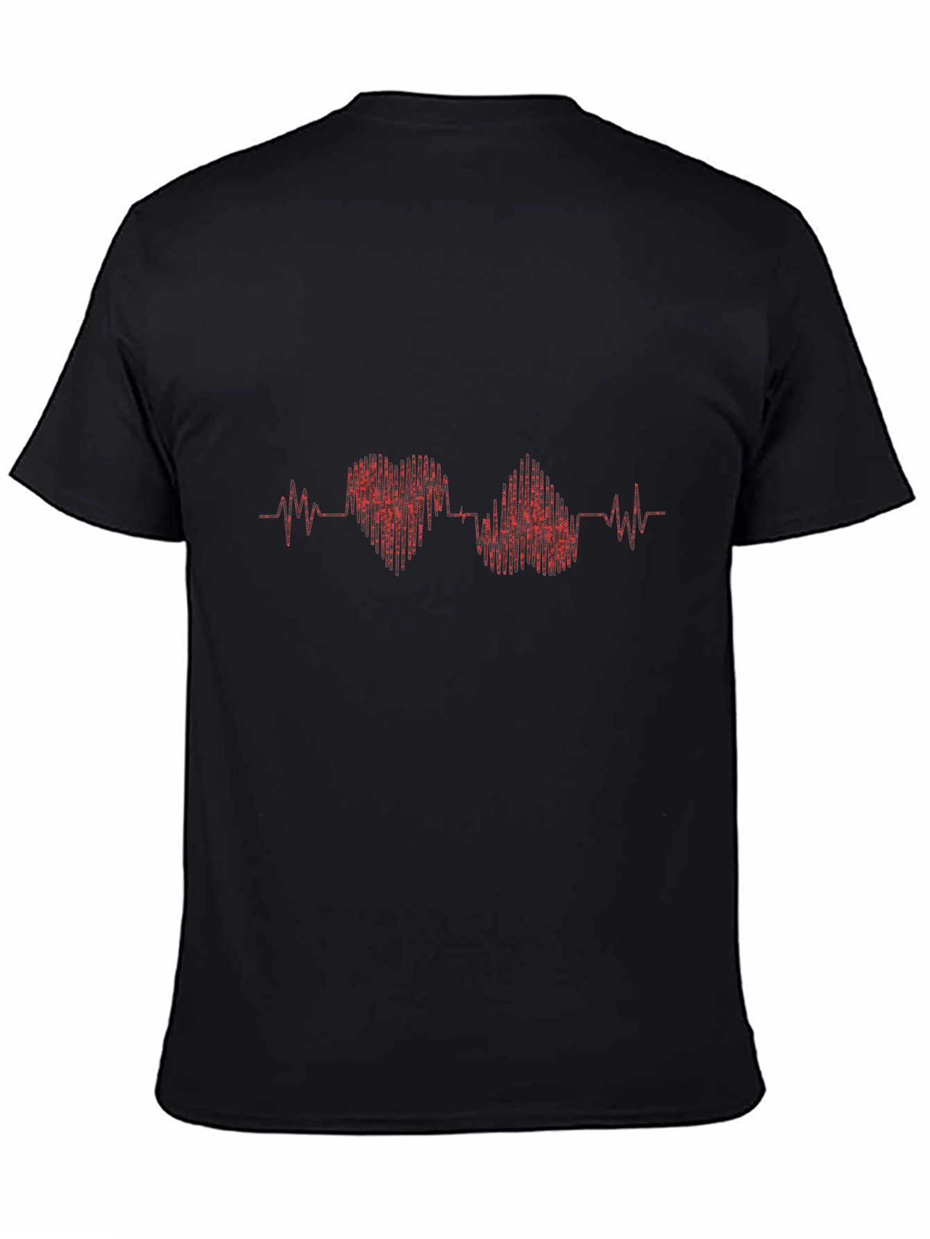 Black Heartbeat Design Men's Black T-Shirt view 4