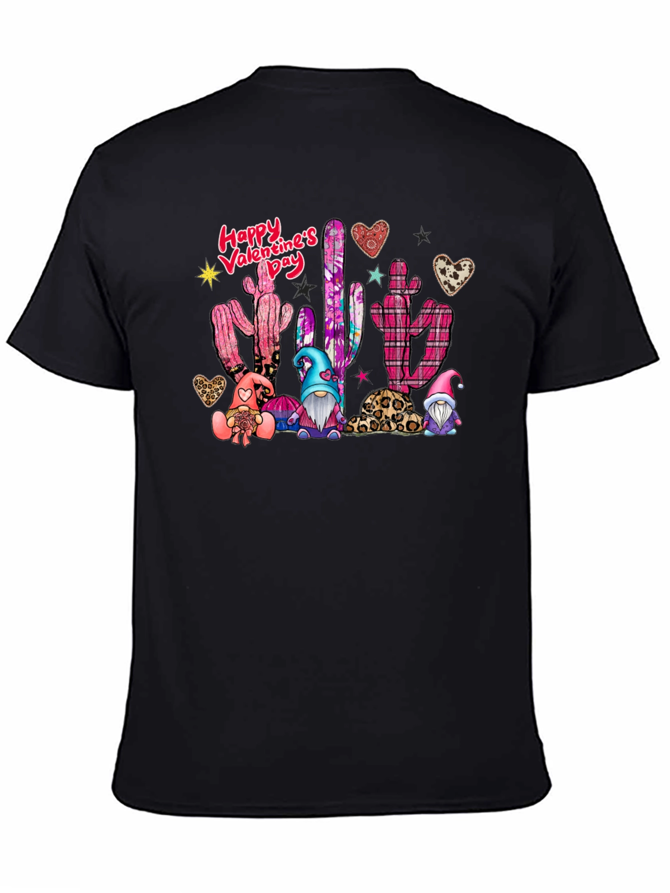 Valentine's Day Cactus Gnomes Black T-Shirt - 4